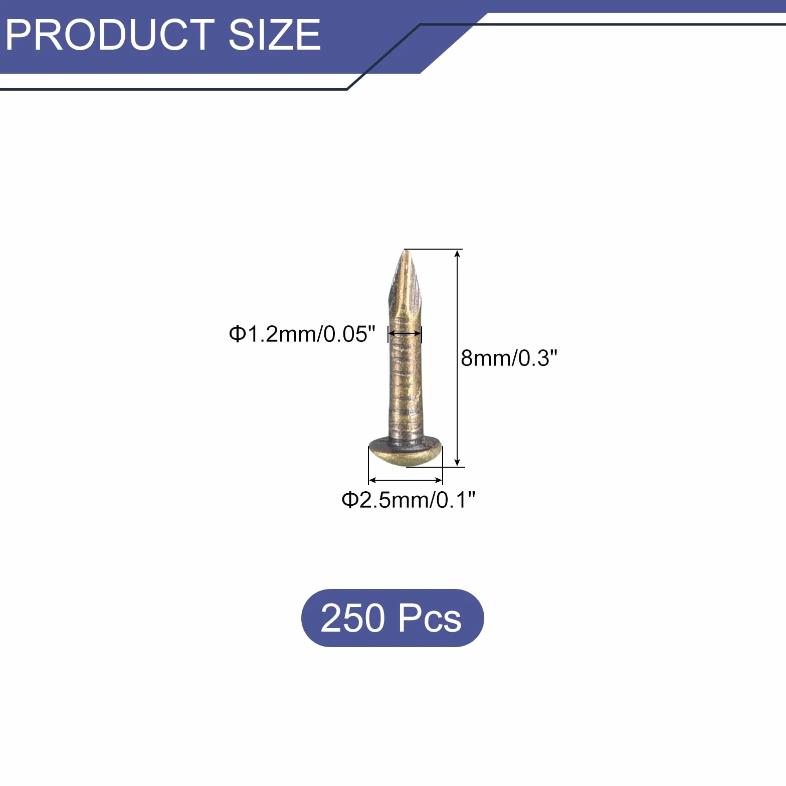 QUARKZMAN Chiodi Piccoli 1.2mmx8mm Ottone Tonalità Bronzo 250pz