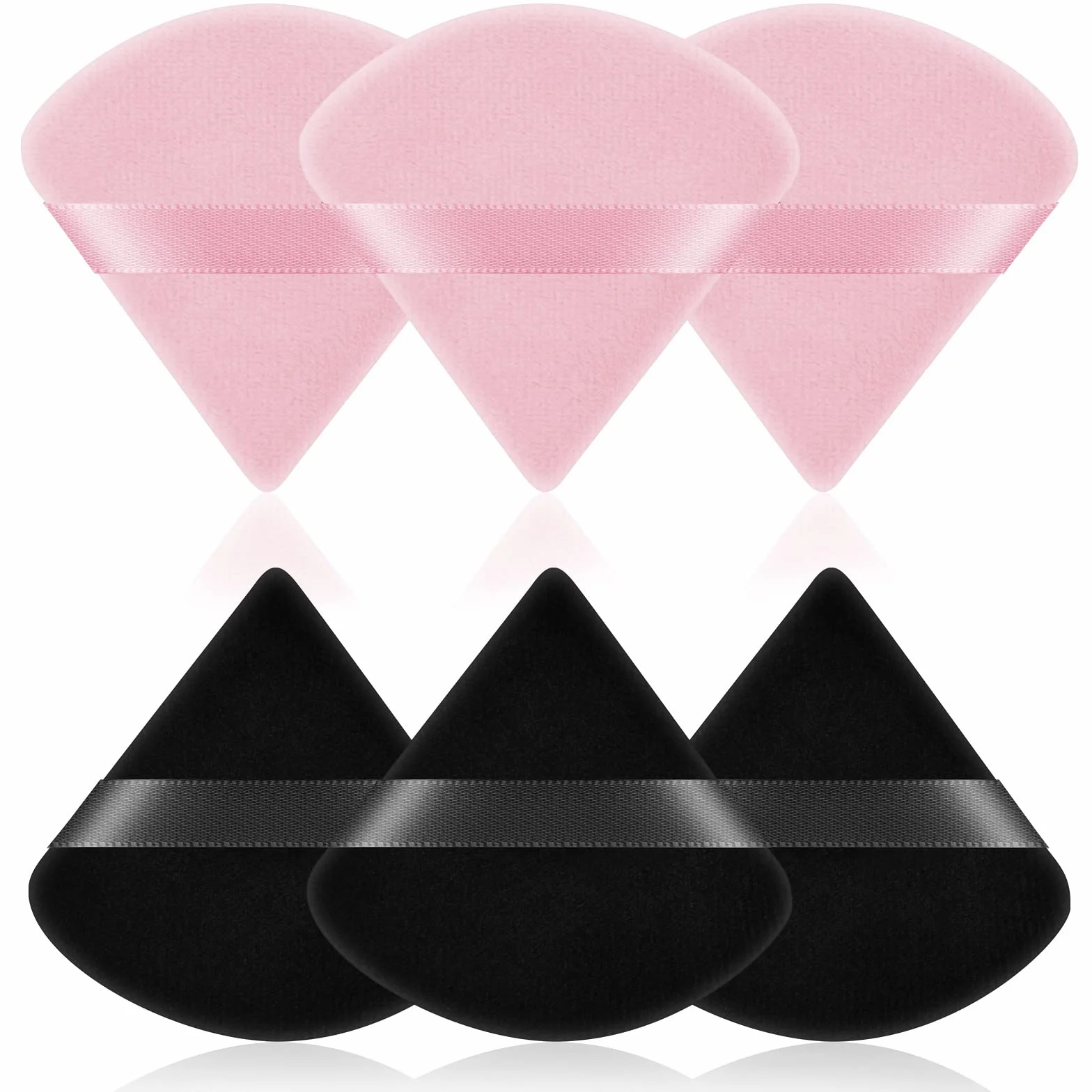 AUAUY 6 PCS Piumino da Cipria, Riutilizzabile Spugnette Triangolari per Trucco, Spugna Fondotinta, per Cipria Sciolta Fard Fondotinta Strumenti per il Trucco Wet And Dry (3 PCS Neri+ 3 PCS Rosa)