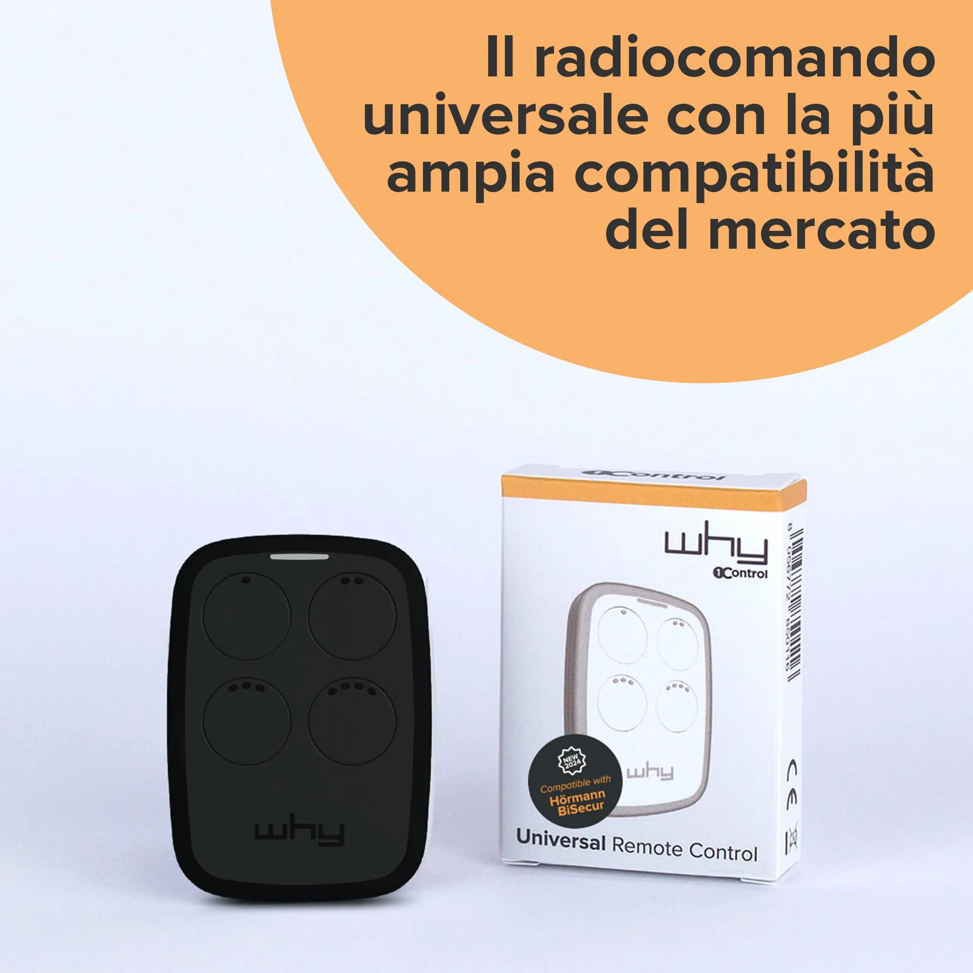 2 Radiocomandi Universali a 4 Tasti per Cancelli e Porte Garage, Rolling Code, Nero, Made in Italy