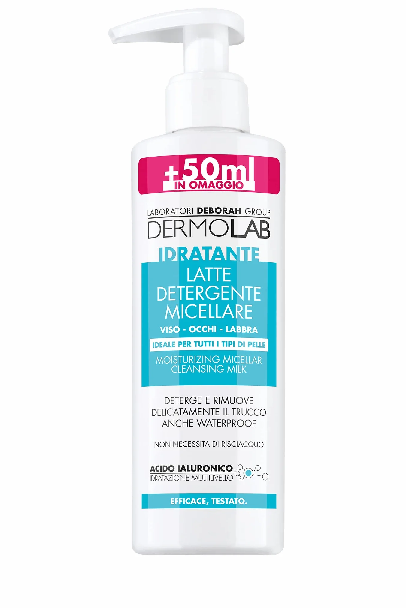 Dermolab - Latte Detergente Micellare Idratante Viso, per Tutti i Tipi di Pelle, con Acido Ialuronico, Effetto Idratante, Rimuove Delicatamente il Trucco, Dermatologicamente Testato, 250 ml