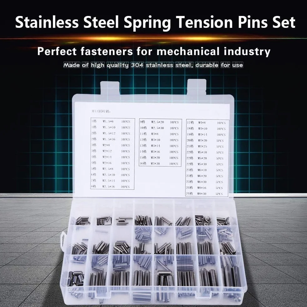 Set di Perni di Tensione Molla in Acciaio Inossidabile M1.5-M8, Spina Elastica 280 Pezzi