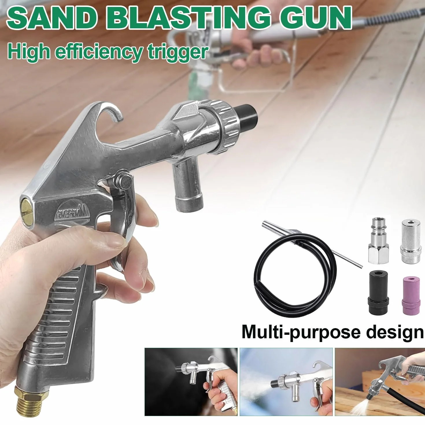 Sabbiatrice per Compressore con Ugelli in Ceramica, Tubo in Gomma 1 m, Pistola Sabbiatrice, Nipplo Connessione Aria