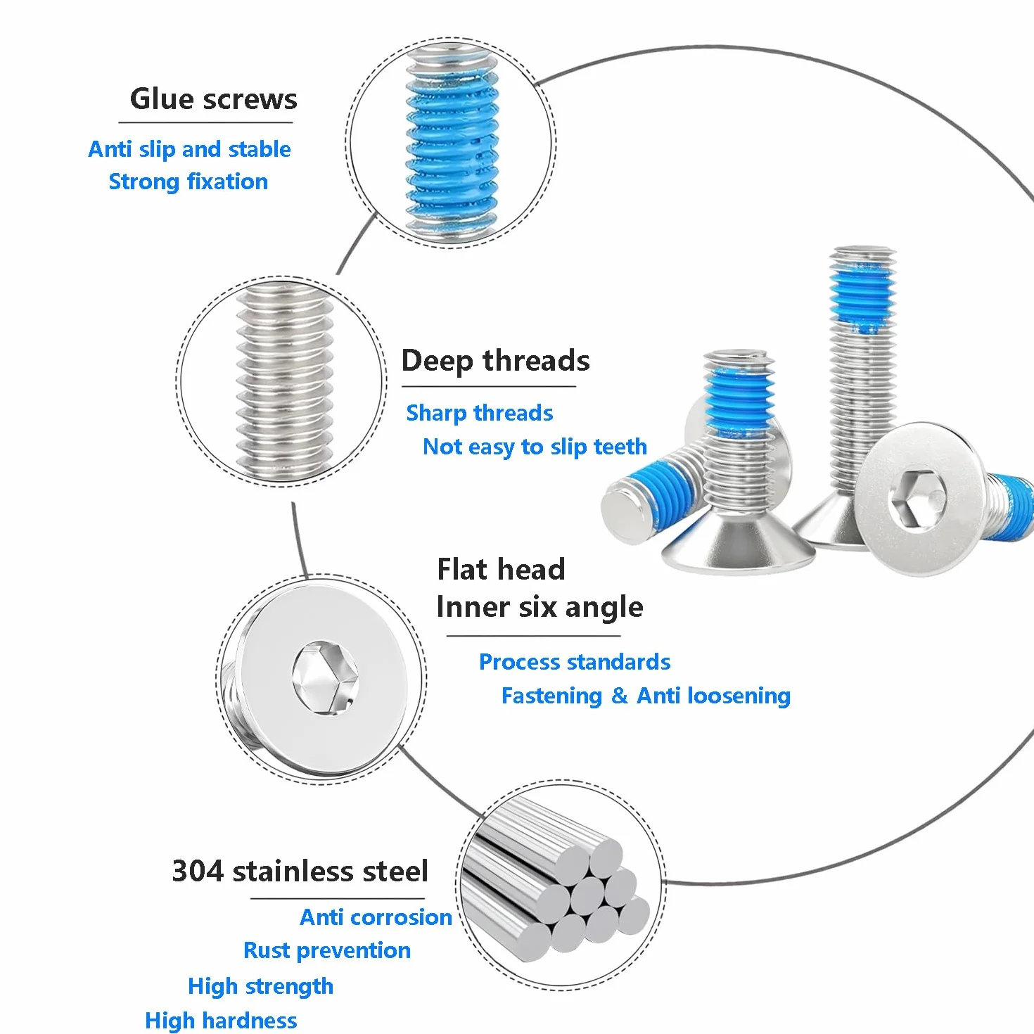 Viti a Testa Svasata M4x16mm DIN 7991 Esagono Incassato Threadlocker 20 Pezzi