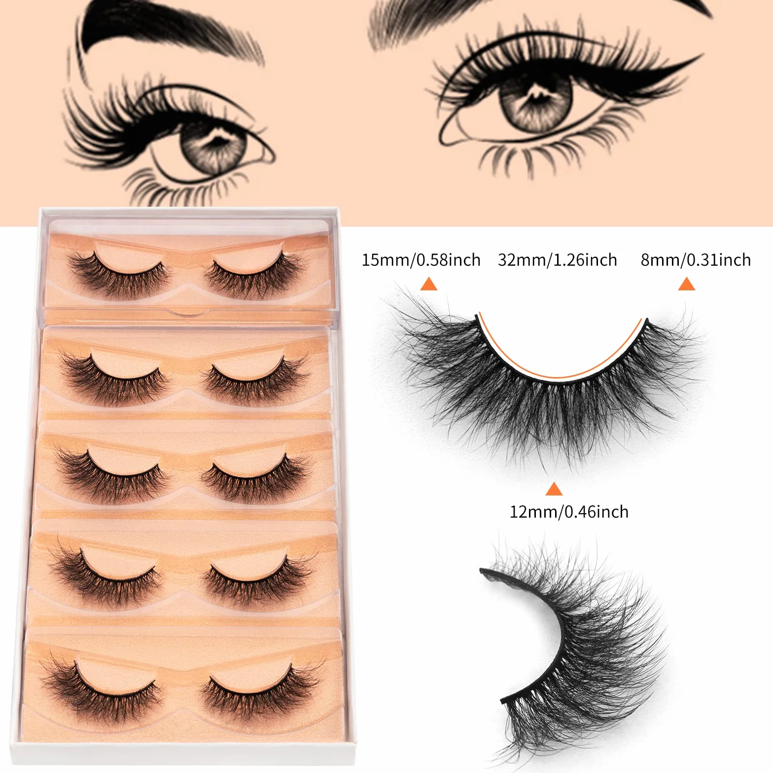 DYSILK Ciglia Finte Naturali 5 Paia 6D Extension Ciglia Lashes Occhio Di Gatto Ciglia Sottili Fake Eyelashes Fatte a Mano al Ciglia Corte Riutilizzabili False Lashes|10mm-15mm