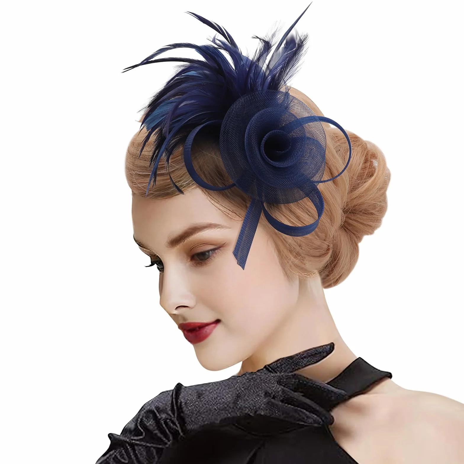 DRESHOW Fascinatori Cappello Fiore Mesh Piume Accessori Cocktail Party Accessori Cappello Elegante in Rete, per Feste, Cocktail, Matrimoni per Ragazze e Donna