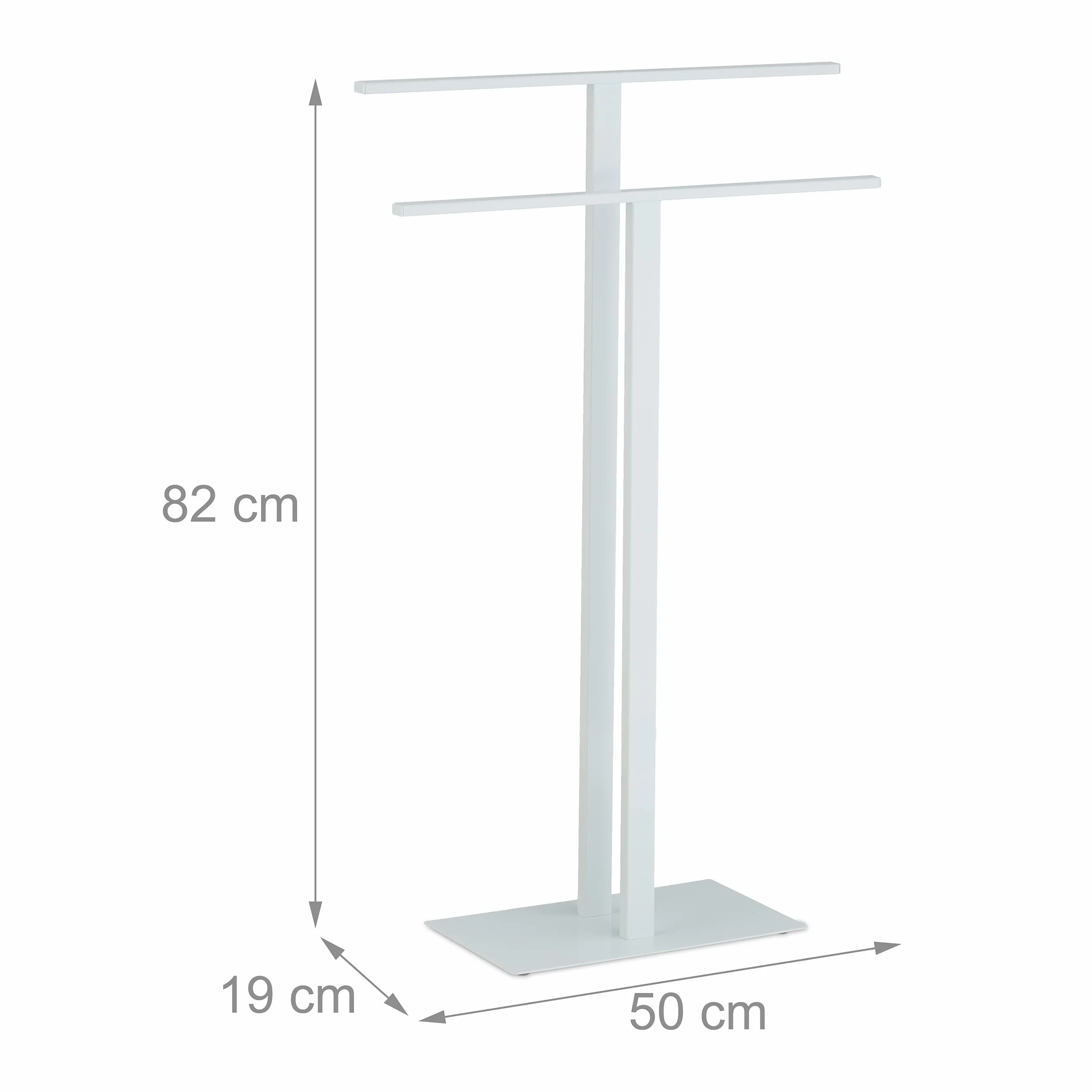 Relaxdays Piantana Portasciugamani Autoportante 2 Bracci Ferro 82x50x19 cm Bianco