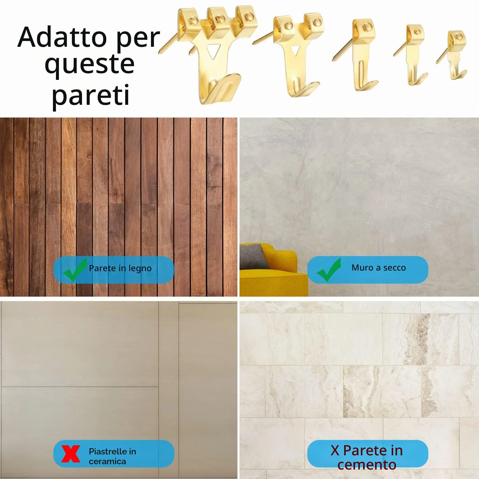 300 Pezzi Ganci per Appendere Quadri in Metallo con Chiodi, Occhi a Vite, Anelli a D, Supporti Appendiabiti Pesanti Kit