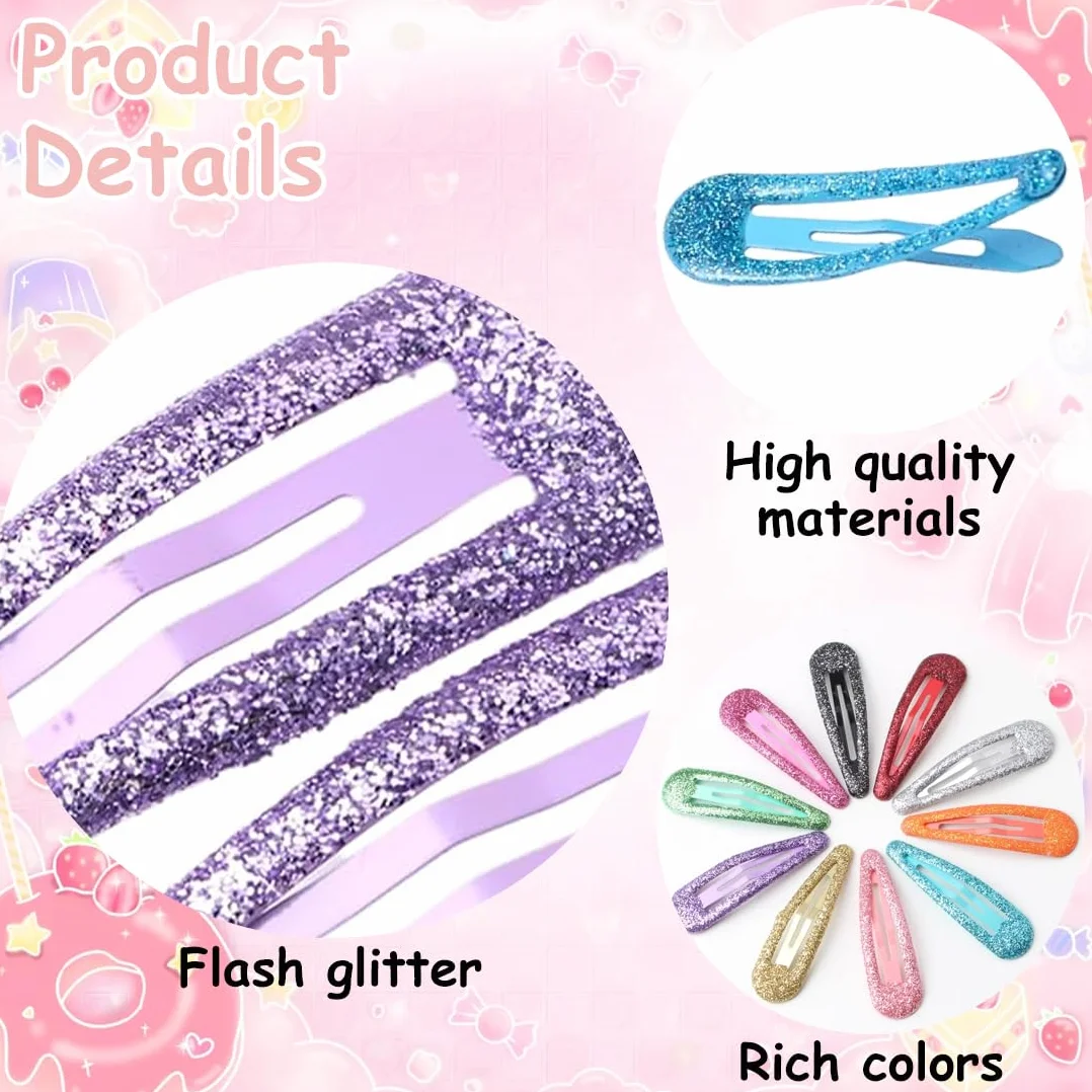 20 Pezzi Glitter Clip a Scatto per Capelli, Colorati Glitter Paillettes Fermacapelli, Fermagli per Capelli in Metallo, per Donna Bambina