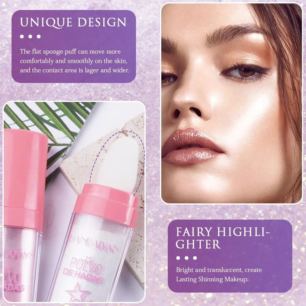 AOOWU Powder Stick, Polvere Corpo Glitter Evidenziatore in Polvere per Viso e Capelli, Patting Powder con Effetto Brillante per Festival e Feste(Bianco)
