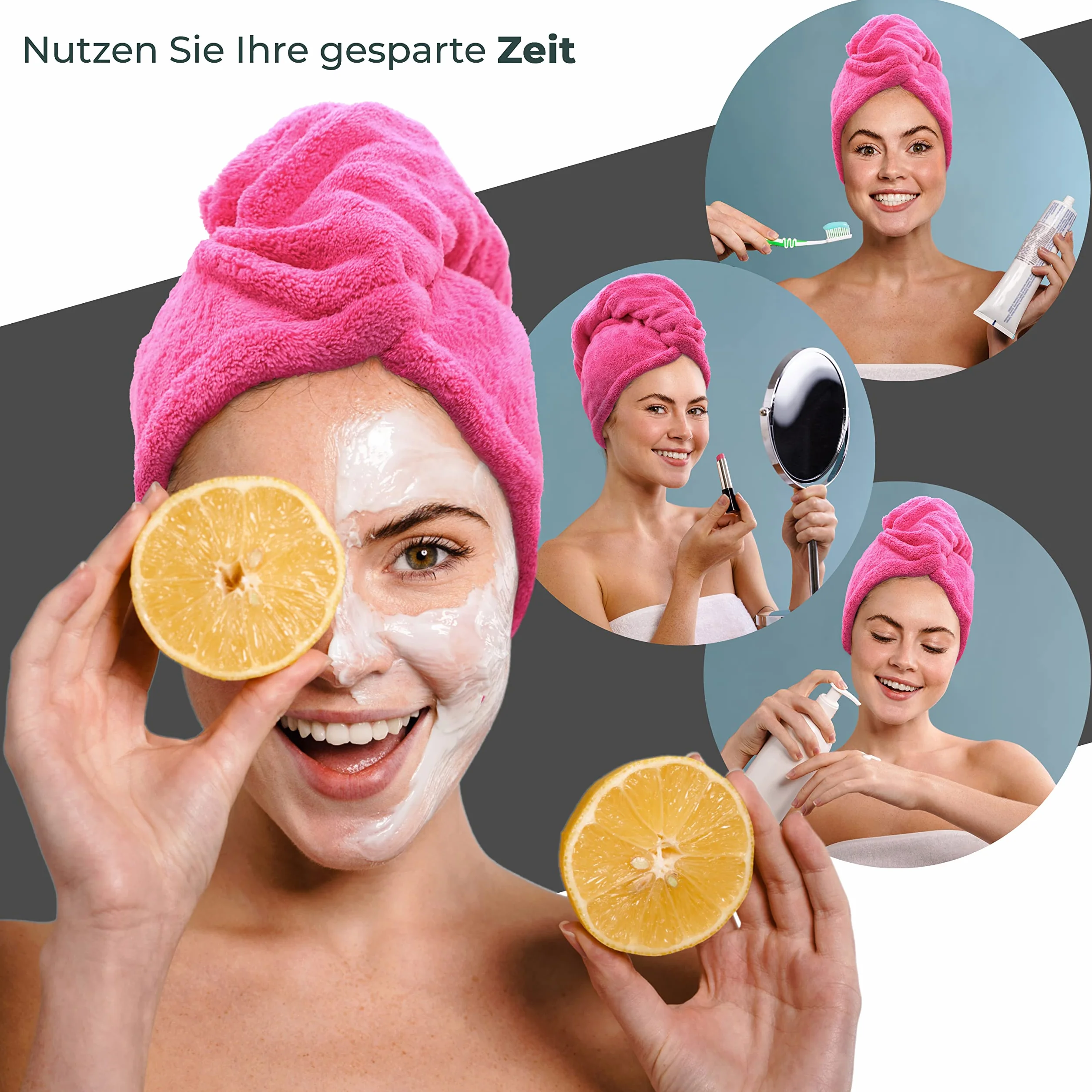 Gräfenstayn Set di 3 Asciugamani per Capelli in Microfibra con 2 bottoni - Asciugamano a turbante ad asciugatura rapida e assorbente - per capelli corti e lunghi (Fucsia)