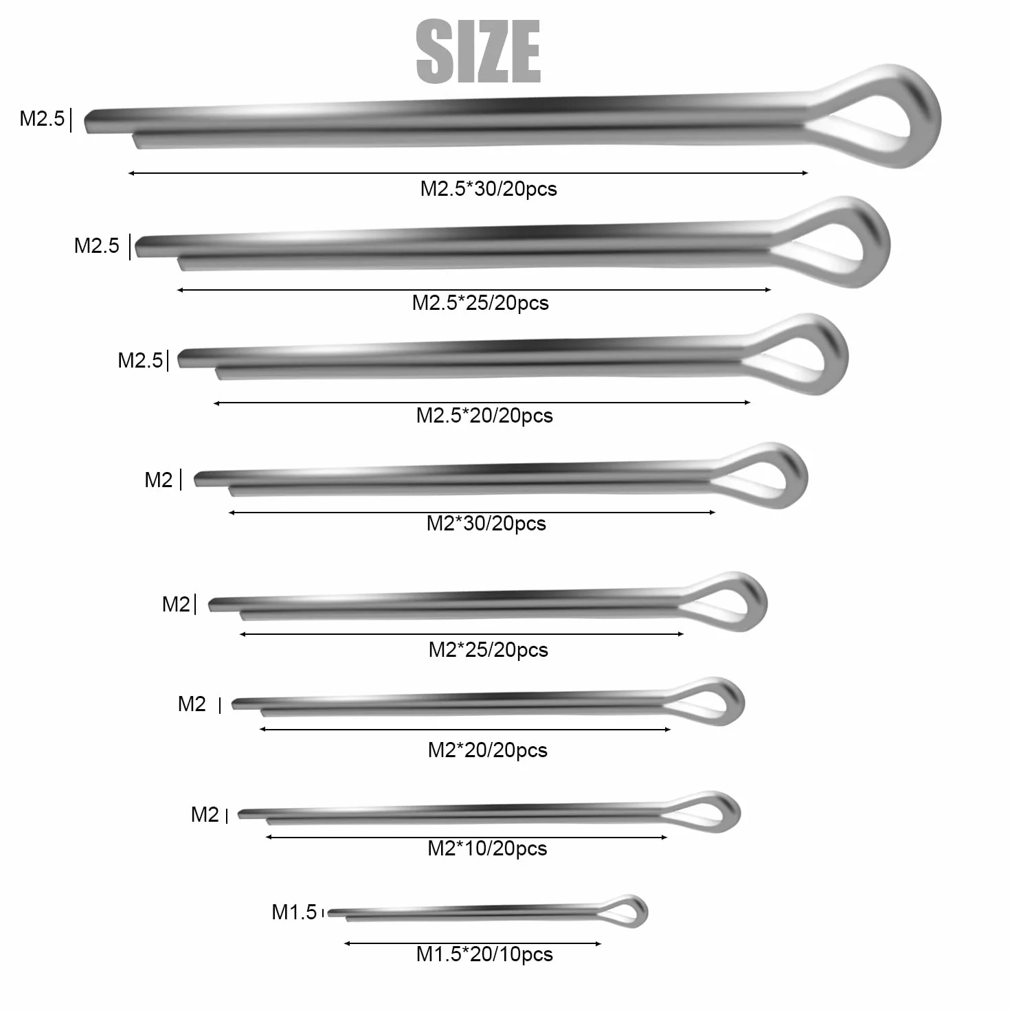 Set Di Coppiglie In Acciaio Inossidabile 160 Pezzi M1.5 M2 M2.5 Coppiglia Spaccate Perni Elastiche
