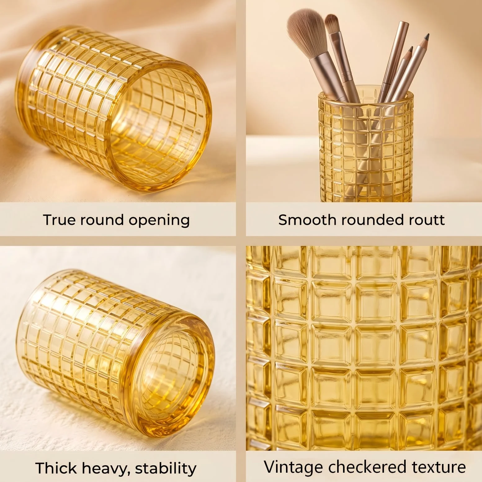 Organizer per pennelli da trucco, contenitore portaoggetti in vetro con motivo a griglia, multifunzionale, per spazzolino da denti, penne, matite, decorazione per la casa, centrotavola, matrimoni