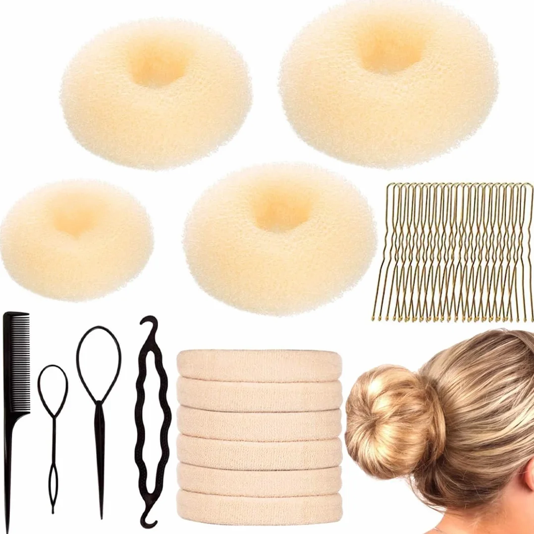 YAYNO 34 Pezzi Set Completo per Chignon 4 Creatore per Pane Retine Forcine Capelli Elastici Per Capelli Ciambella Accessori per Acconciature Ragazze e Ballerini Acconciature
