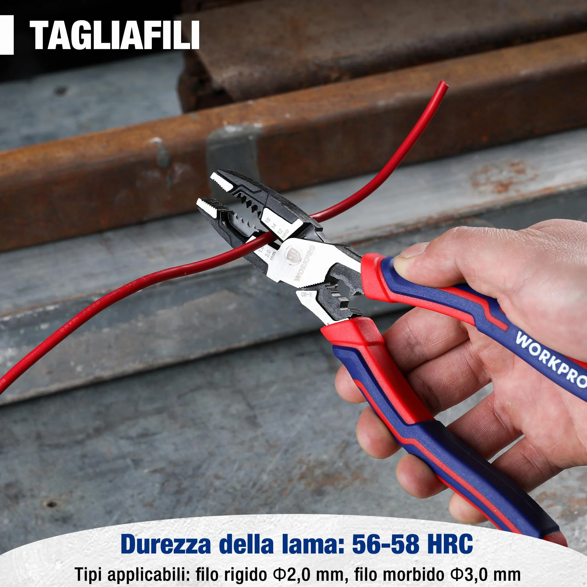 WORKPRO Pinza Combinata 5 in 1 209mm 16-12 AWG (1,3-2,0mm) Cr-V per Elettricisti