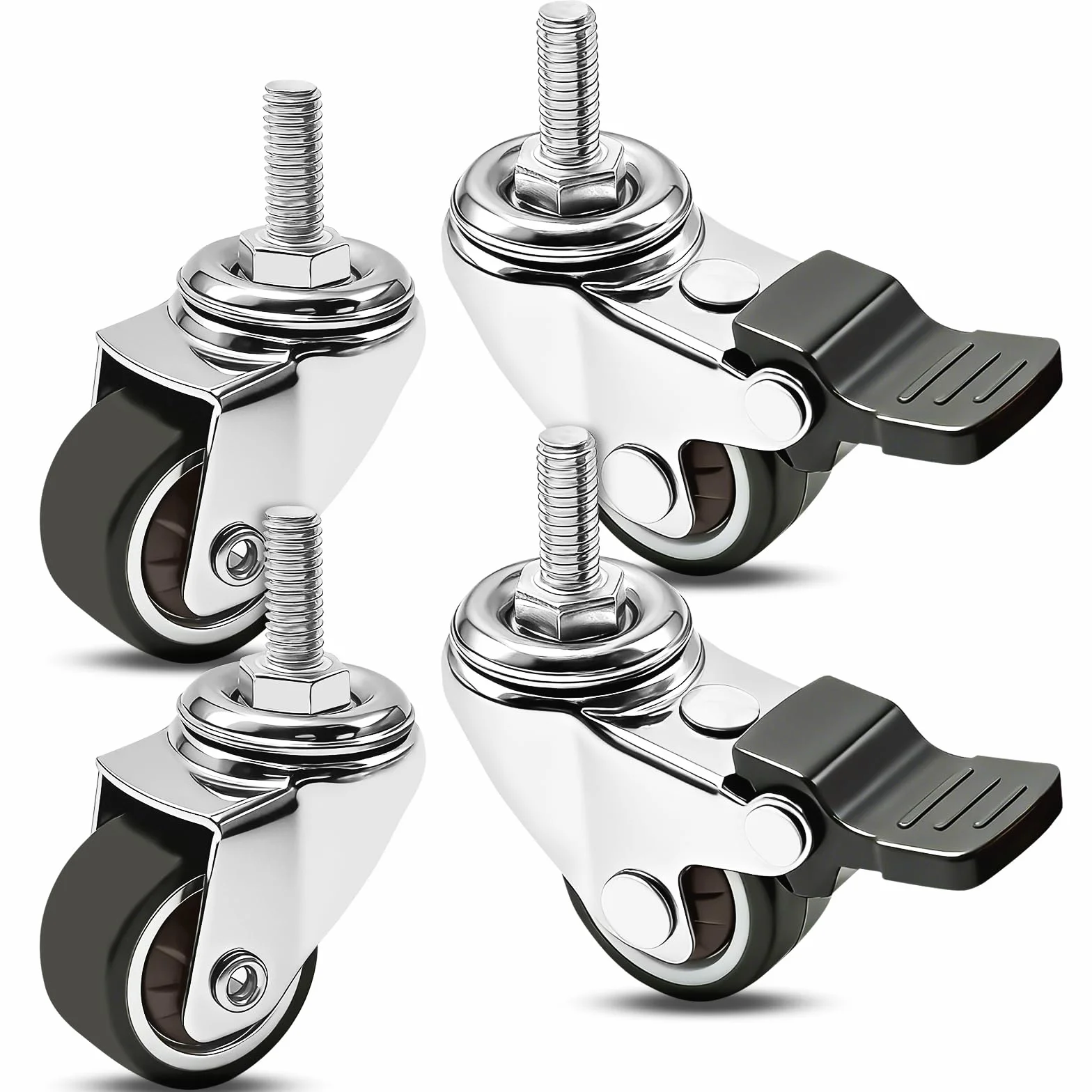Ruote per Carrello 25 mm Set di 4, Ruote Pivottanti M6x15mm Girevoli 360° con Freno