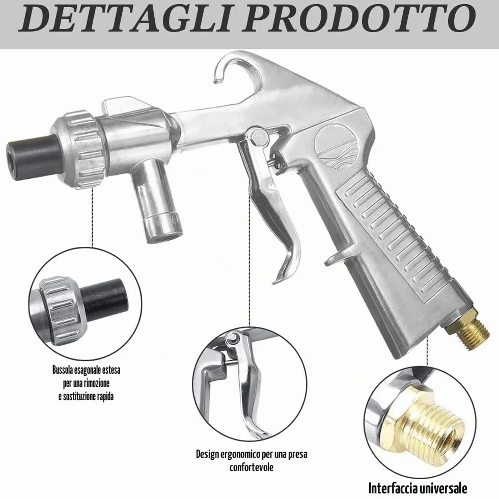 Pistola Sabbiatrice per Compressore 13 Ugelli Tubo in Gomma 1M Portatile