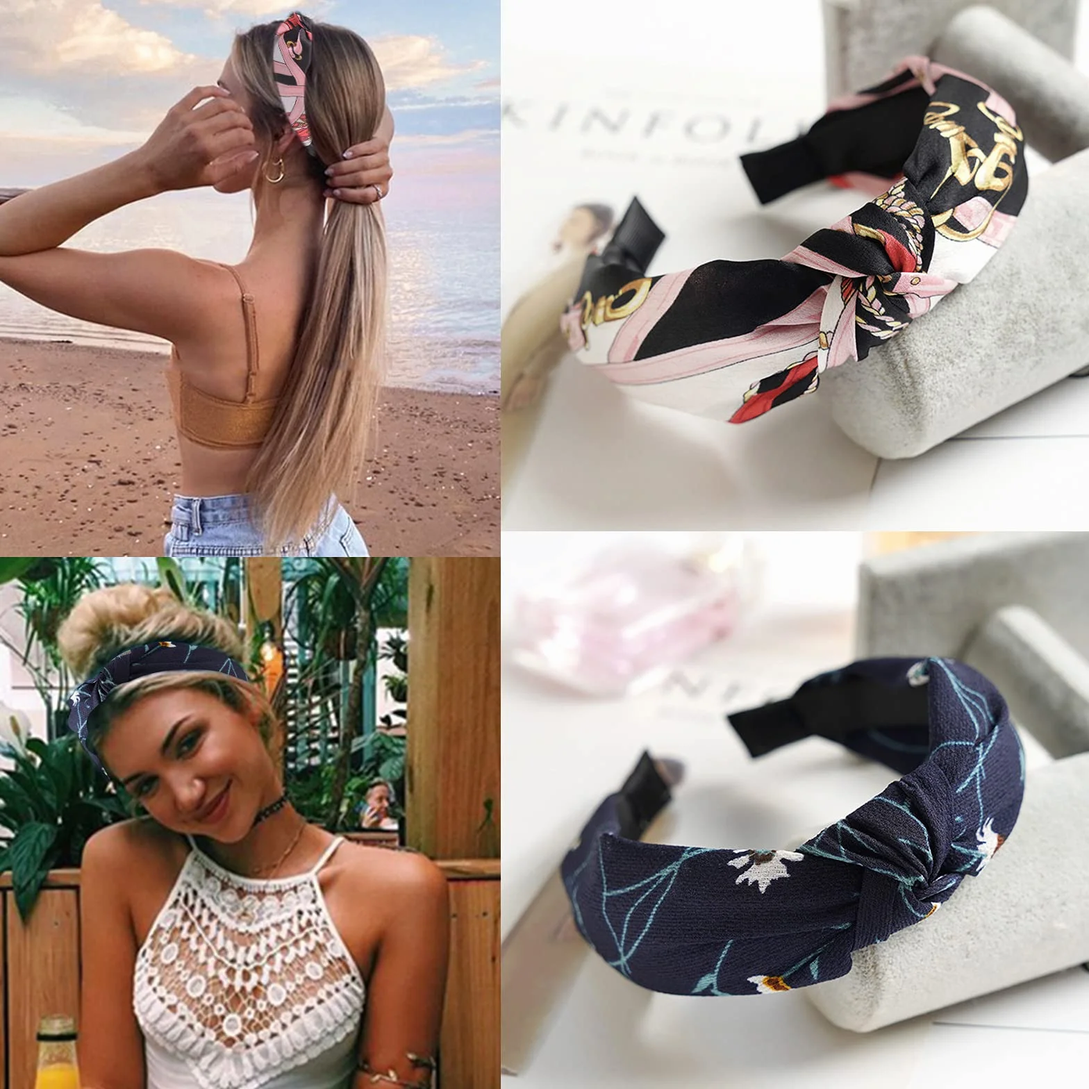 6 Pezzi Cerchietti per Capelli Donna, VEGCOO Fasce Per Capelli Vintage Boho - Elastic Floral Print Fascia per Capelli Accessori per Ragazza Donna