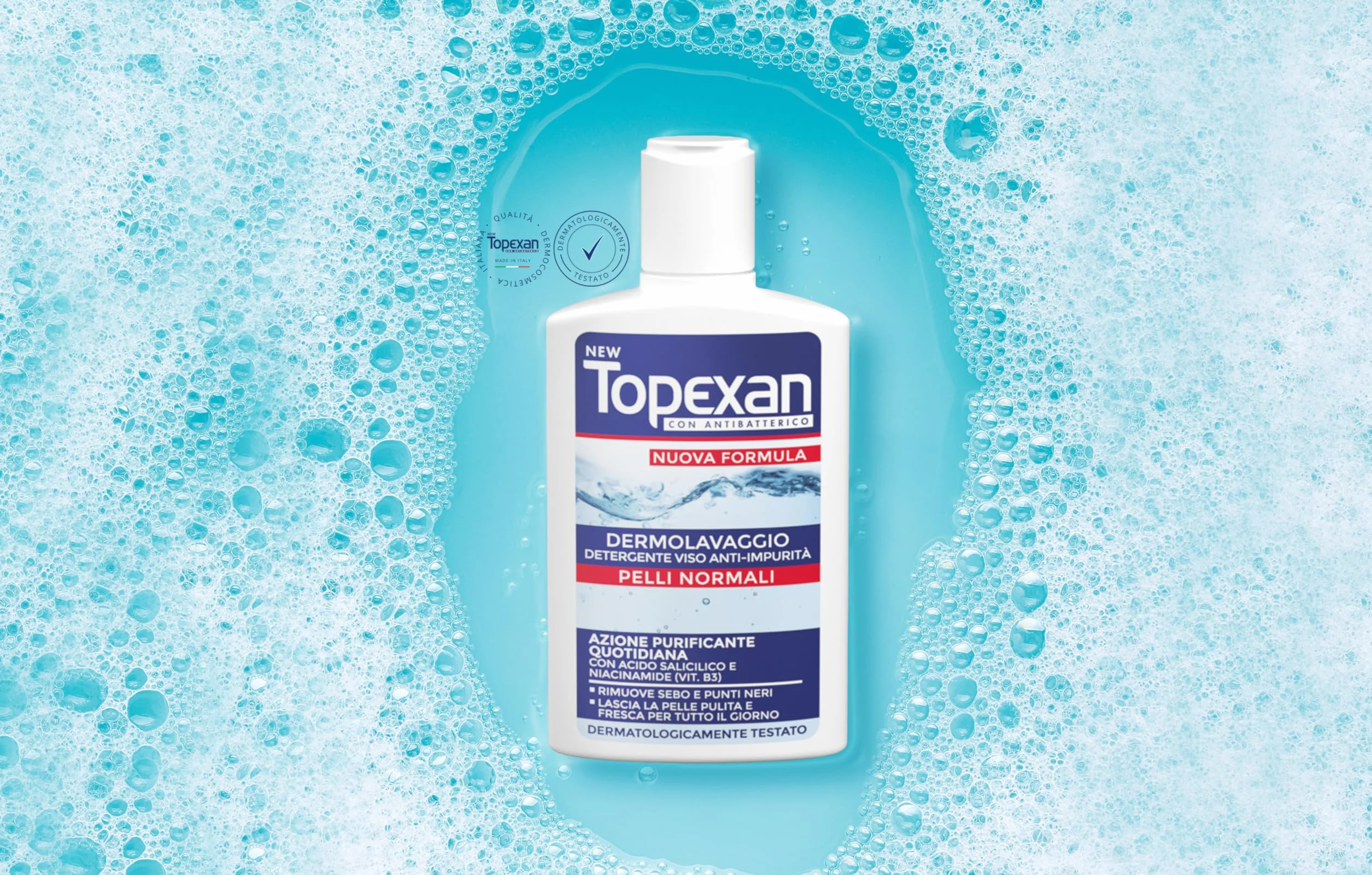 NEW TOPEXAN Dermolavaggio Anti-impurità - Detergente viso ad azione purificante - con Acido Salicilico e Niacinamide - Rimuove sebo e punti neri - Uso quotidiano - 150ml