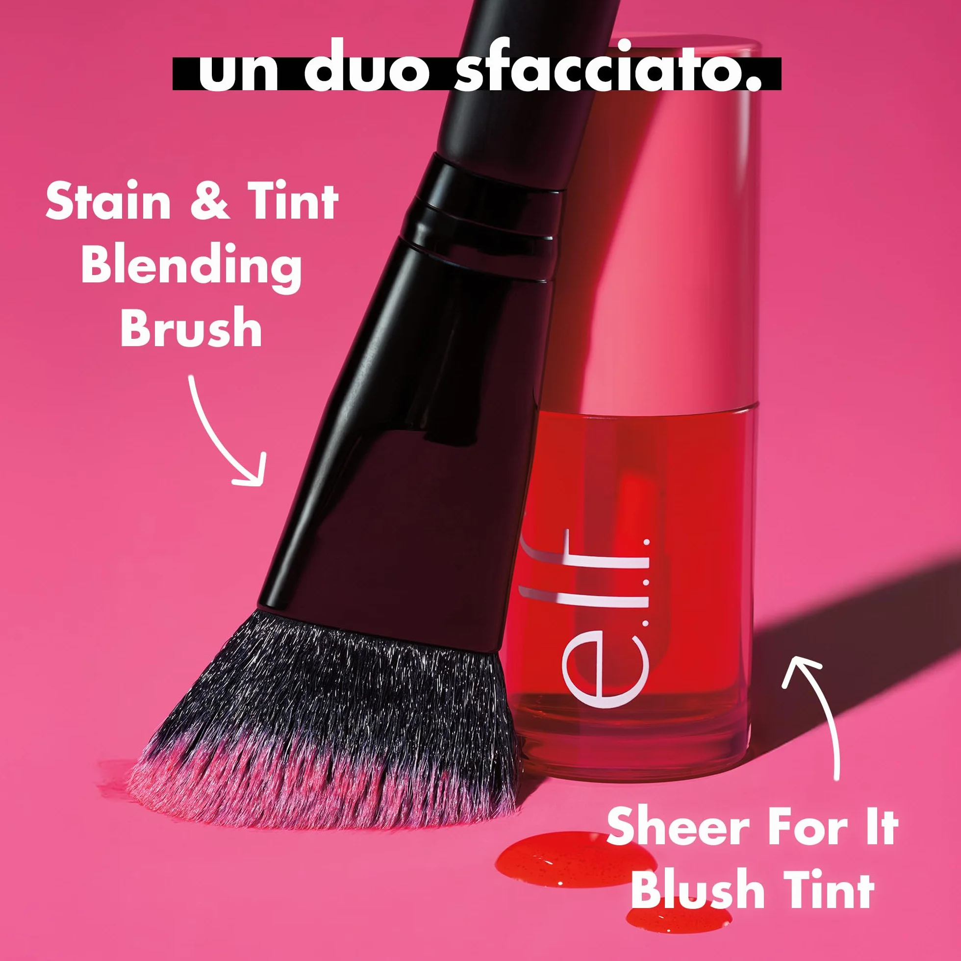 e.l.f. Stain & Tint Blending Brush, pennello per blush liquido per sfumare e creare un finish impeccabile, con setole sintetiche, prodotto vegano e non testato sugli animali