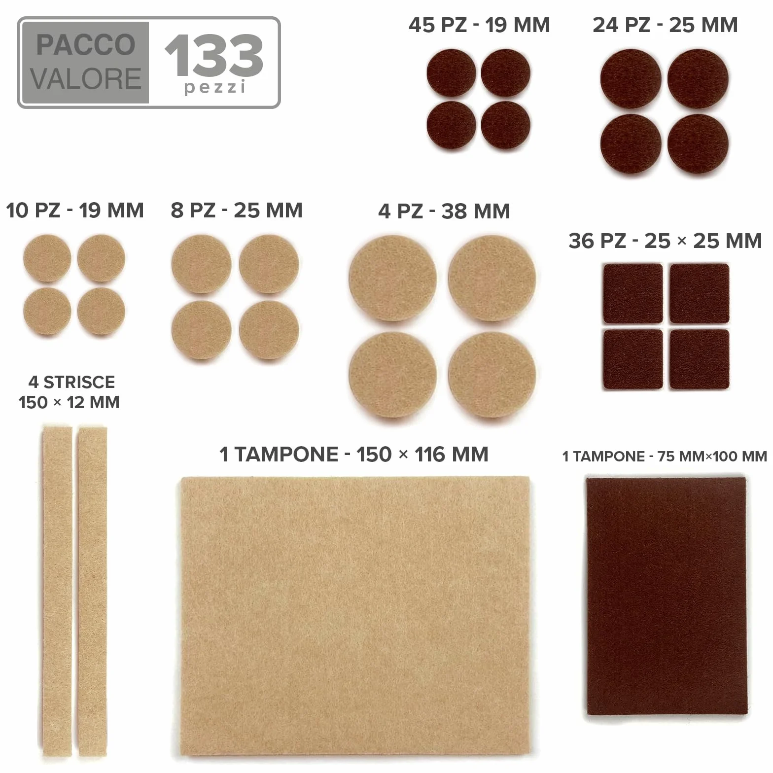 Feltrini per gambe di mobili X-PROTECTOR 133 pezzi Marrone Beige protezioni per pavimenti in legno