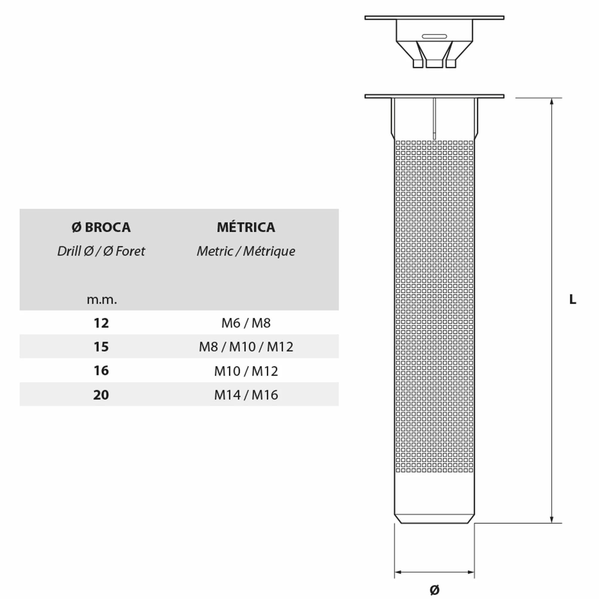 BricoLoco Setaccio nylon ancoraggio chimico 16 x 130 mm M-10/M-12