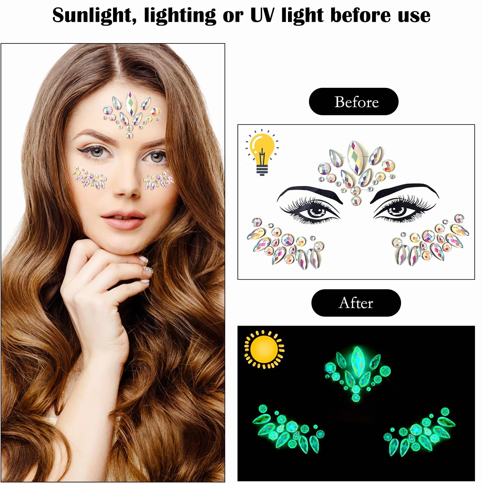 TNSLAND 4PCS Brillantini Viso Make Up Viso Gemme, Brillantini Adesivi Viso, Glitter Strass Make Up, Festival Strass Adesivi per Viso Gemme per Carnevale Musicale, Feste, Trucco, Glitter Corpo