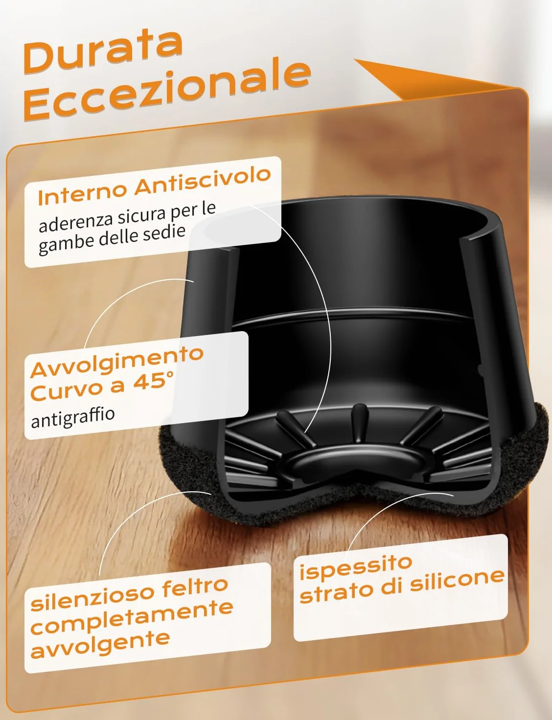 Coprigambe per Sedie Extra Piccole 24 Pezzi - Feltro 360° Nero Scuro - Proteggi Pavimento da Graffi e Rumore