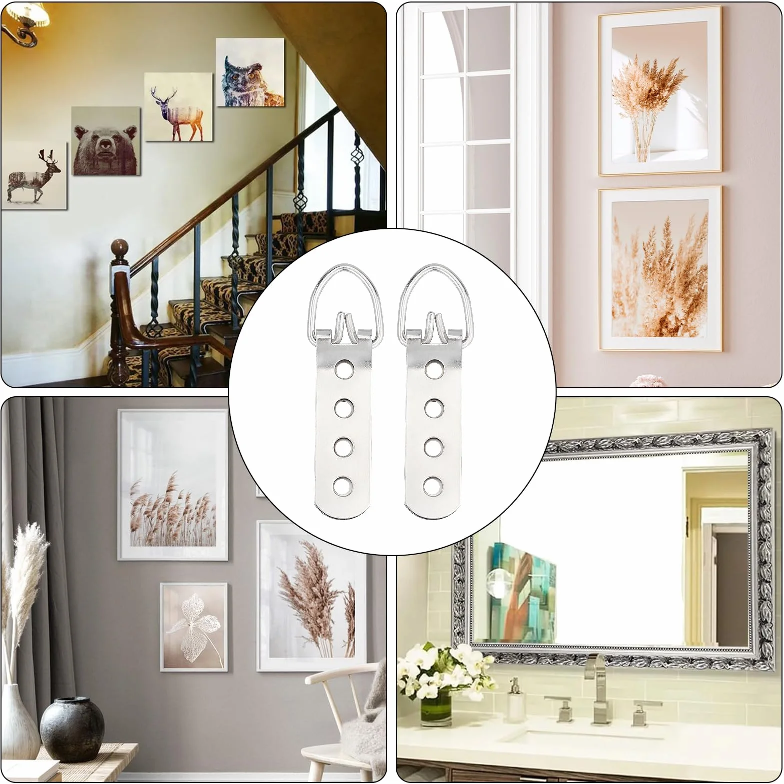 Ganci per Foto a 4 Fori con Anello a D, Appendini Super Pesanti per Immagini e Specchi, Robusti con Viti