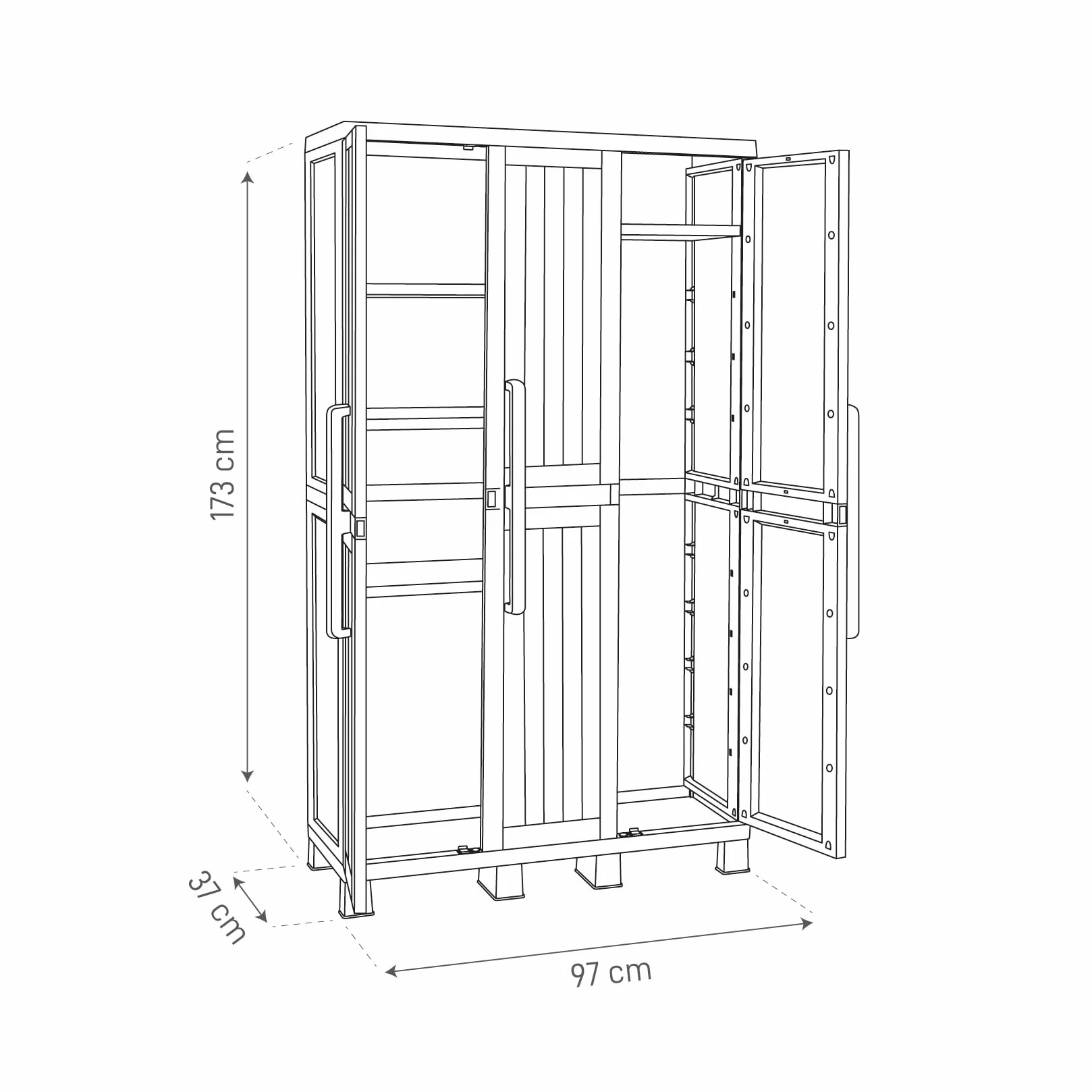 Toomax Armadio Wood Midi 3 ante 4 ripiani regolabili 97x37x173 cm plastica effetto legno grigio tortora