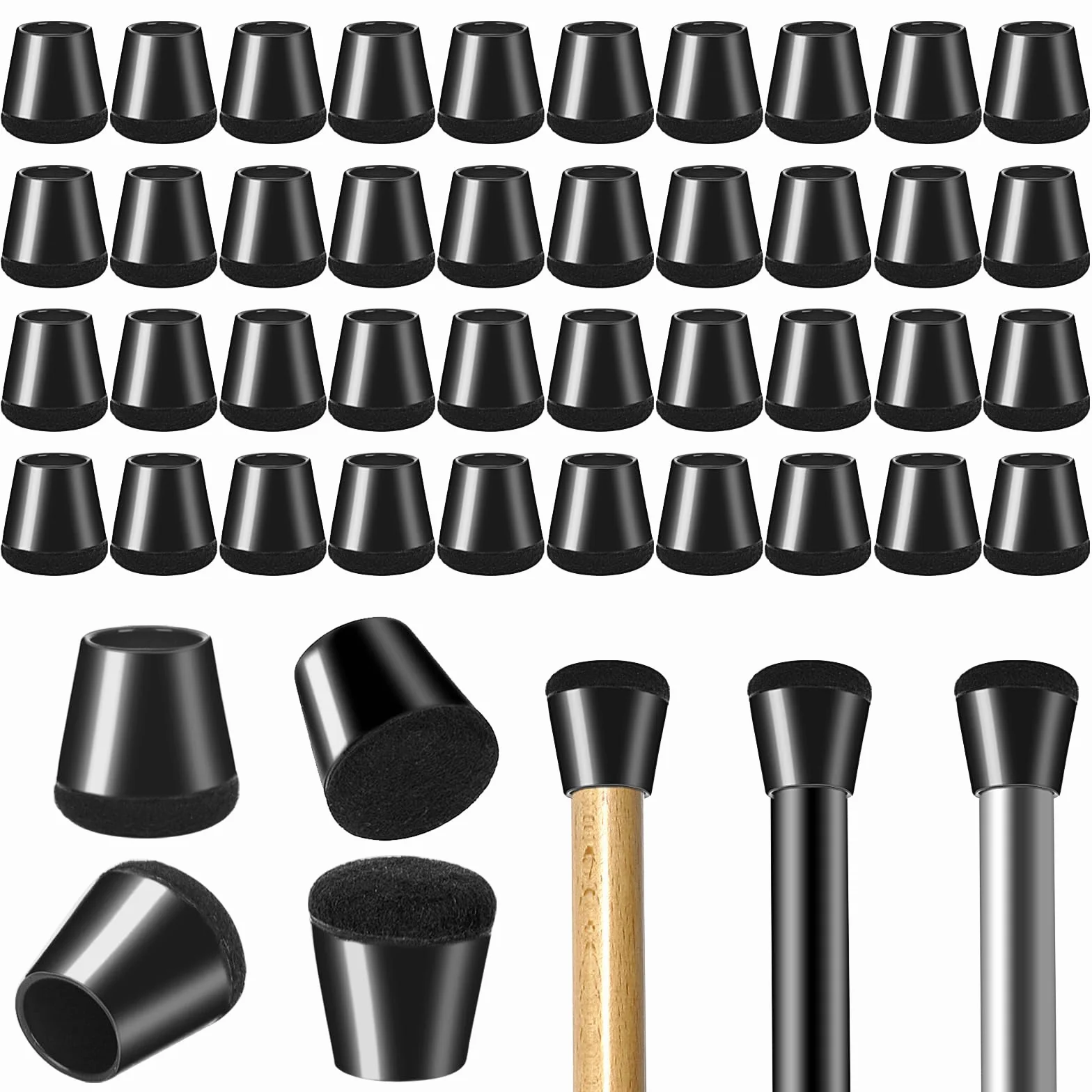 Tappi per Sedie 14-20mm Gommini TPR con Feltrini Protezioni Gambe Mobili Nero