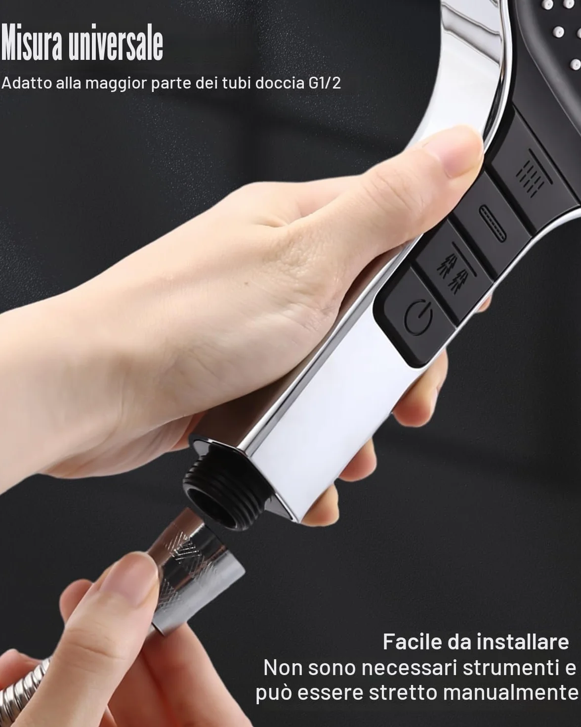 Soffione Doccia Quadrato Cromato Alta Pressione 7 Funzioni Anticalcare Risparmio Idrico