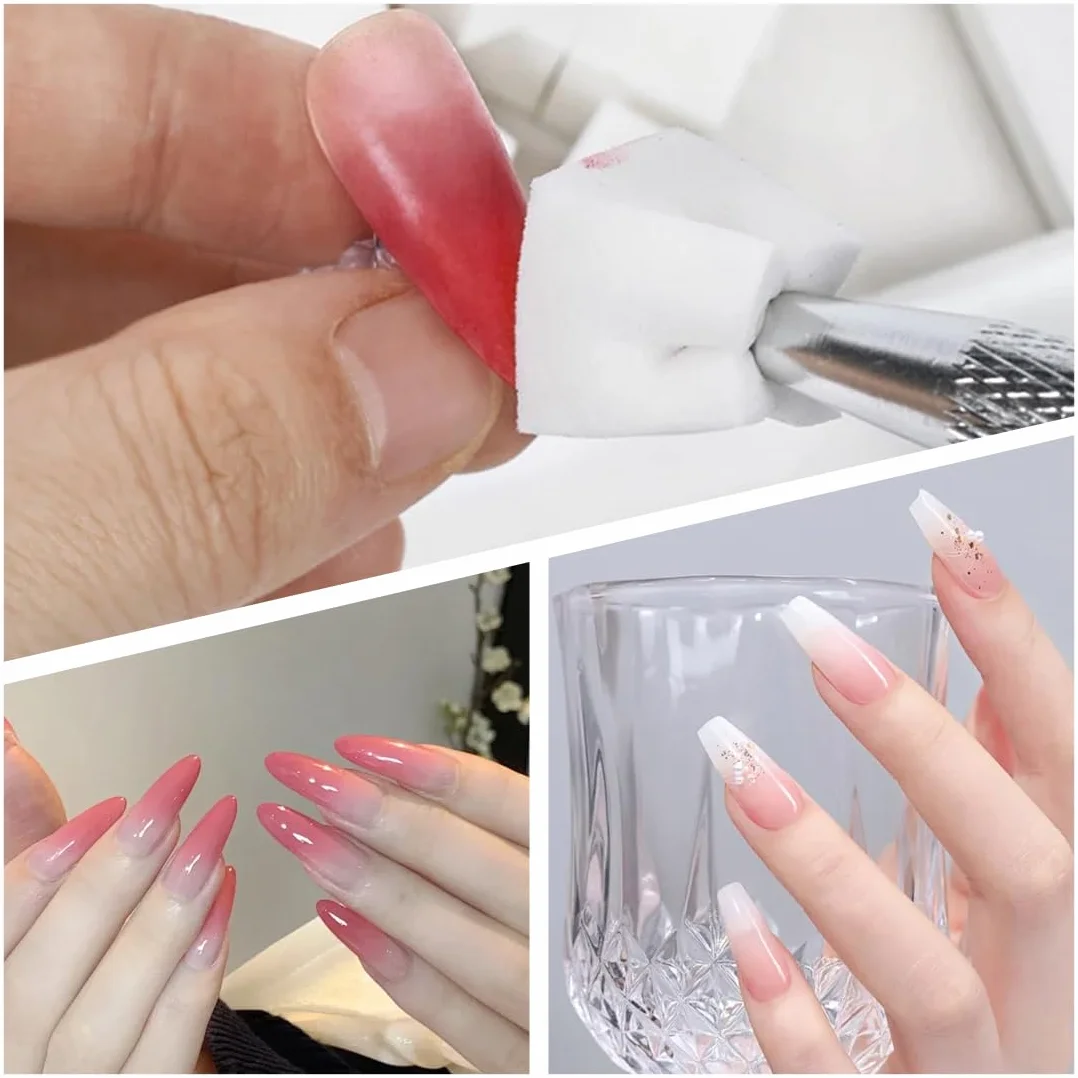 YUZNA 200 Spugne per Nail Art, Accessori per Nail Art, Pennello Ombre, con 1PCS Pinza Pennello per Sponge, Applicatore Fai Da Te(Bianco)