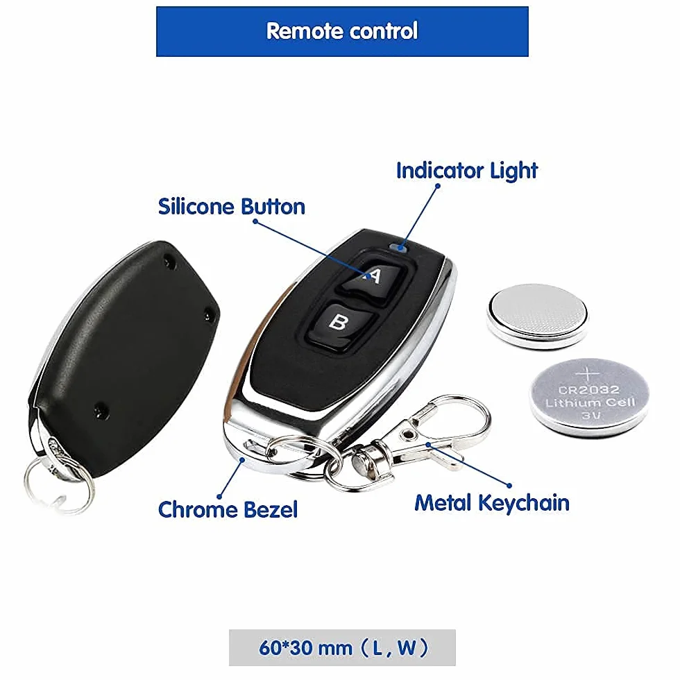 DieseRC Interruttore remoto wireless 433 MHz RF ricevitore relè 2 canali AC 220-240V 110V con 2 telecomandi