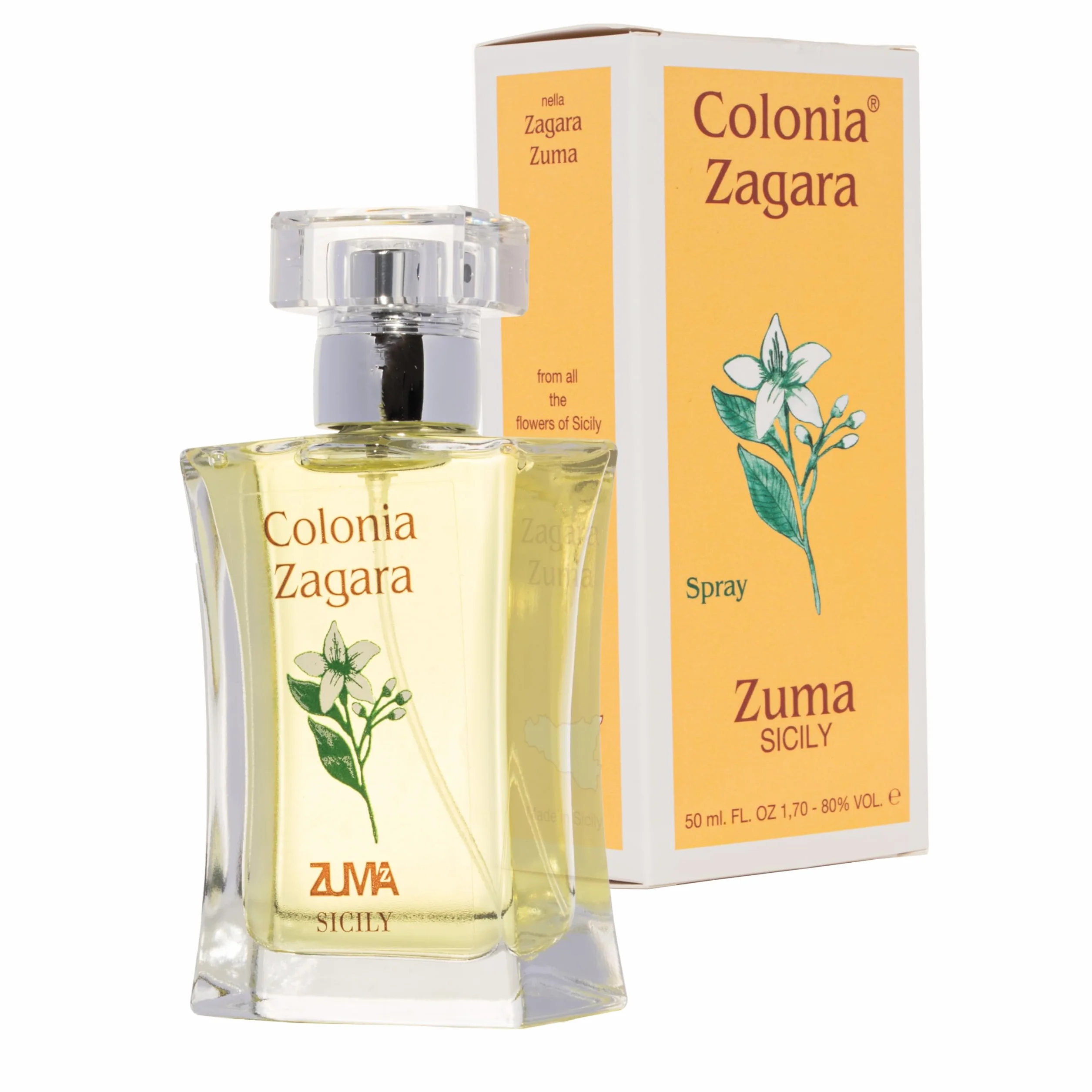 Profumi Zuma - Profumo Zagara Zuma Colonia Spray - La Fragranza Storica dal 1943 che Risveglia la Freschezza del Fiore d’Arancio Made in Sicily (Zagara Zuma 50 ml)