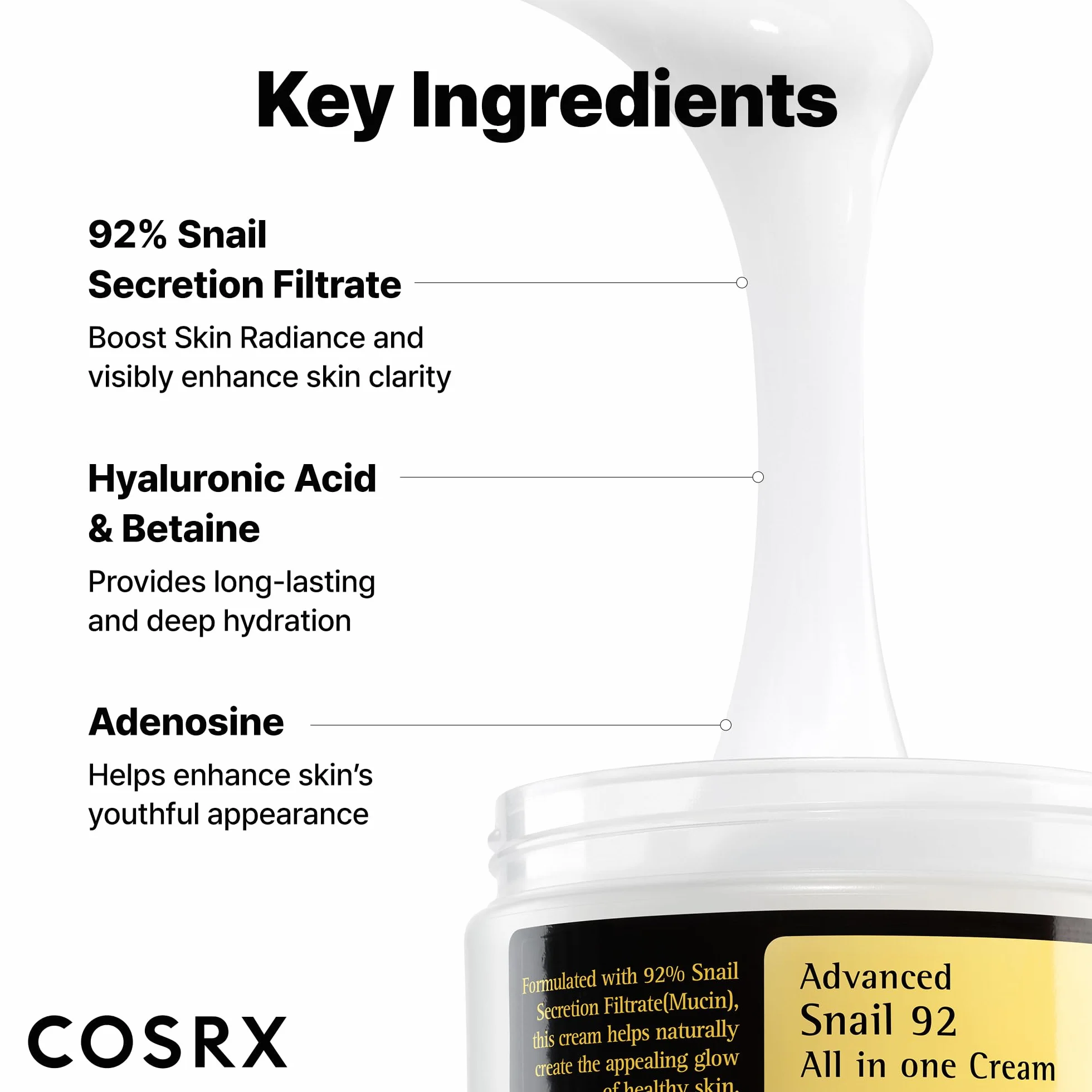 COSRX Advanced Snail 92 Crema tutto in uno, 3,53 oz/100 g | Secrezione idratante della mucina di lumaca filtrata al 92% | Idratante viso, lunga durata, idratazione profonda e intensa, 100 g