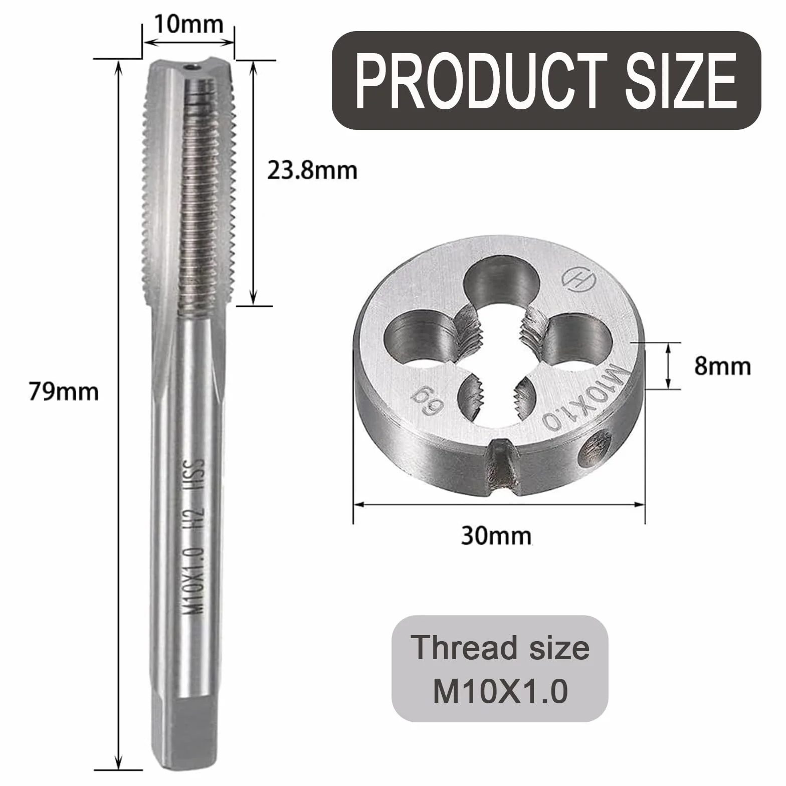 Filettatura Metrica e Maschiatura M10 x 1.0 mm HSS Maschi a Mano per Riparazione