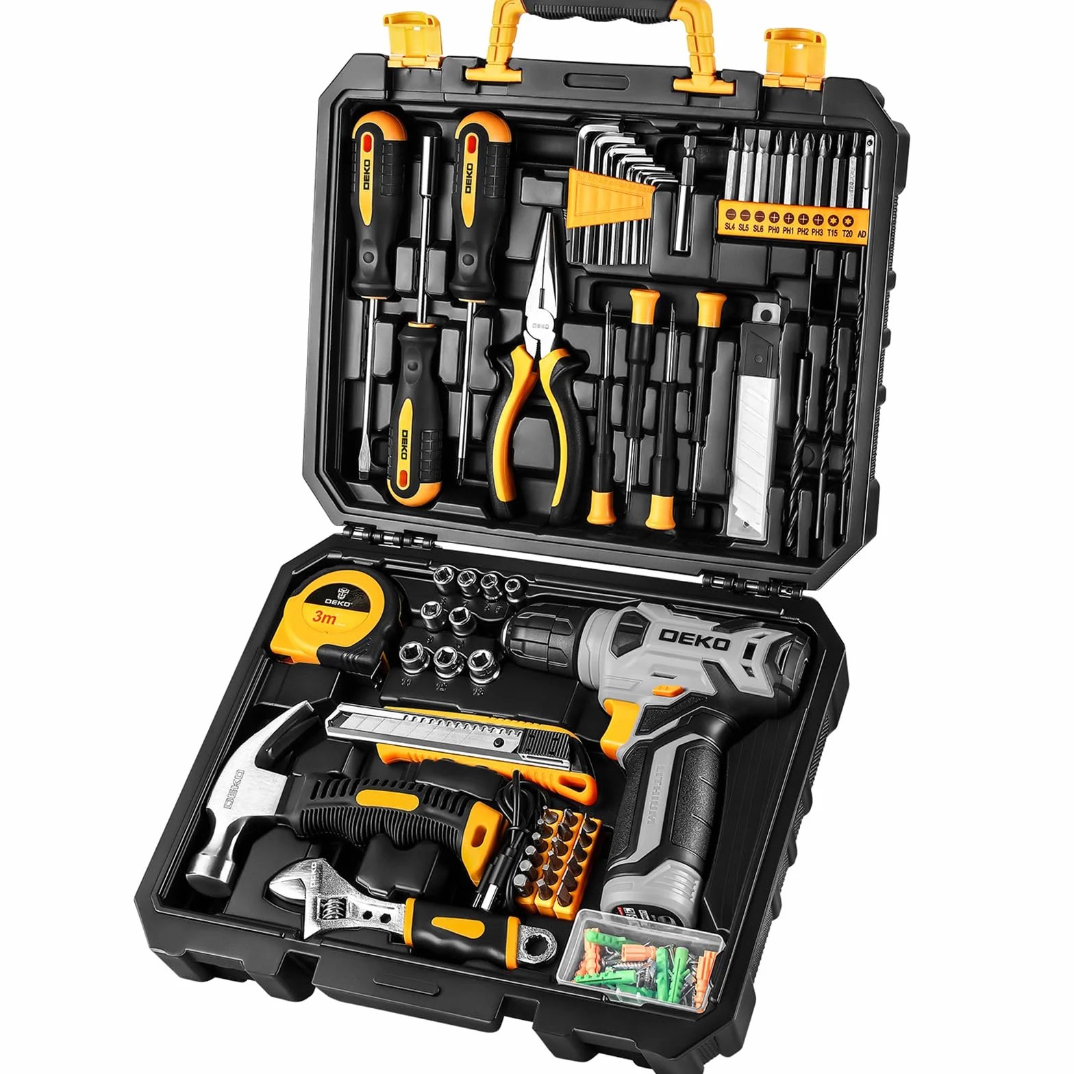 DEKO Cassetta Attrezzi Completa 126 Pezzi Trapano Avvitatore 8V Valigetta