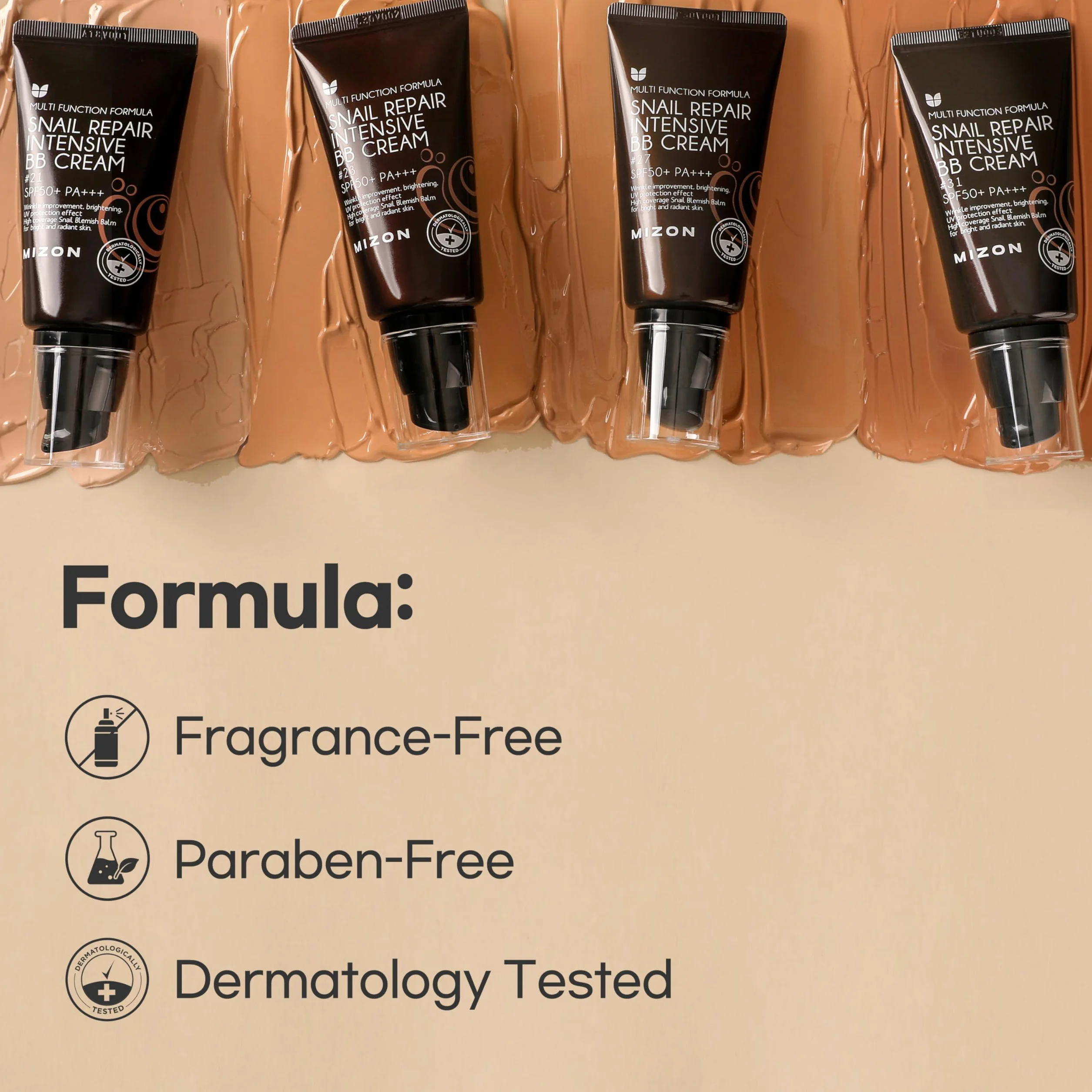 [Mizon] BB Cream SPF 50+ arricchita con estratto di bava di lumaca (#21) alta copertura, idratazione, rigenerazione della pelle, cosmetico coreano (Snail Repair Intensive BB Cream)