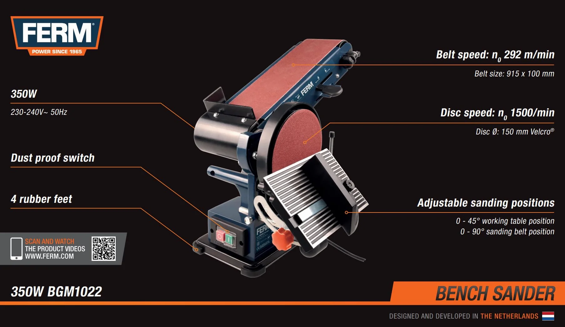 FERM Levigatrice da Banco Combinata 350W 150mm