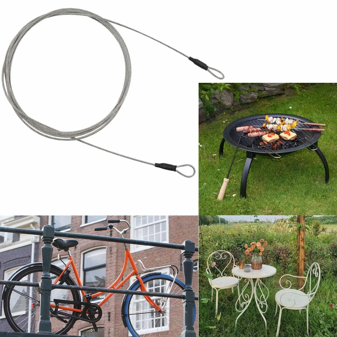 Cavo in acciaio rivestito antifurto 5 mm x 3 m con occhielli per bicicletta e mobili da giardino