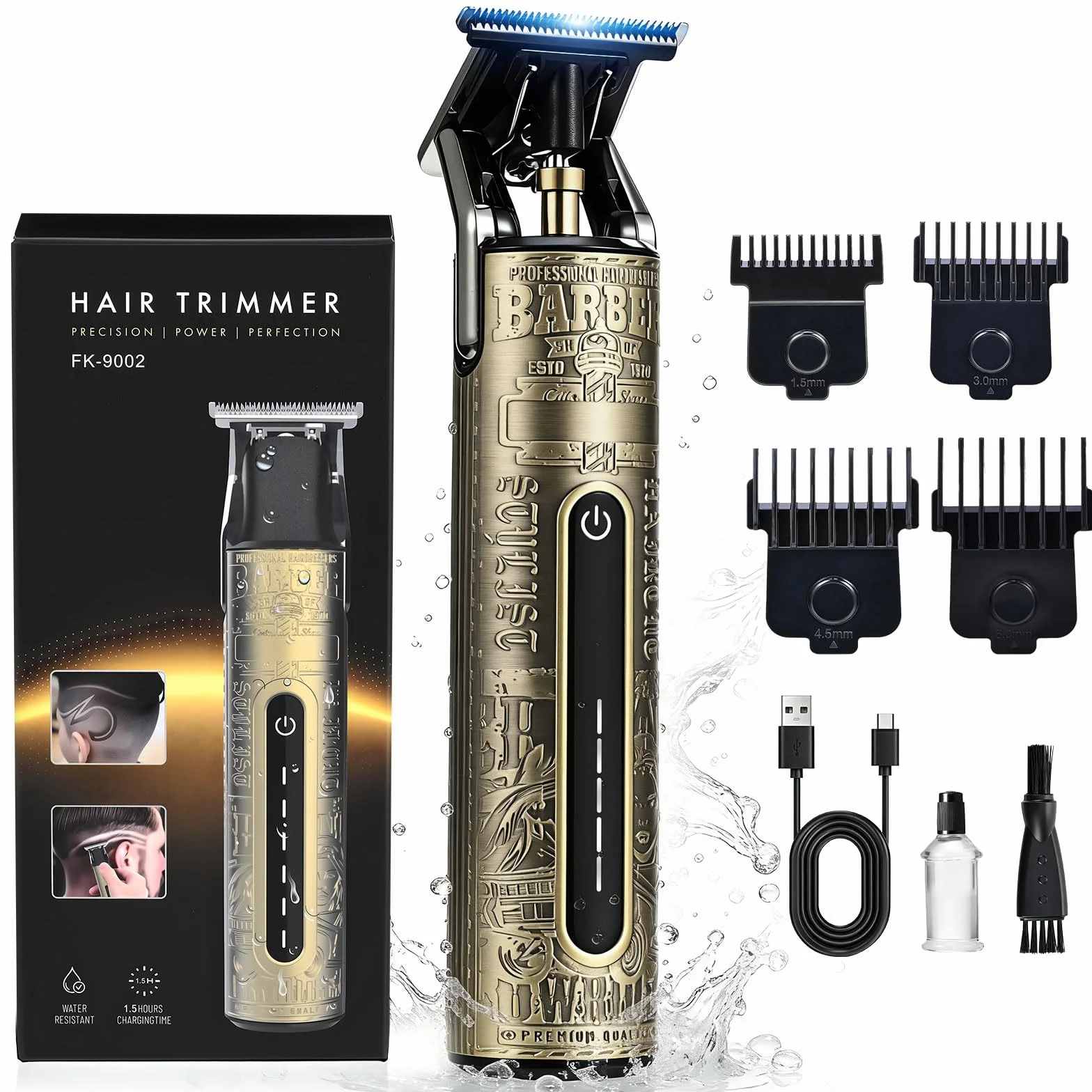 Tagliacapelli Uomo Professionale, Impermeabile IPX6 Rasoio Elettrico Barba, Macchinetta per capelli con Pettini Guida Magnetici, Senza Fili Regolabarba Ricarica Type-C Trimmer Kit Regalo