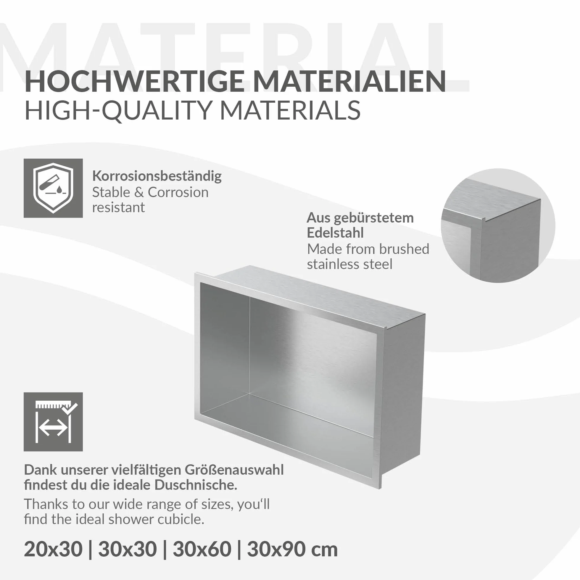 LuxeBath Nicchia a Muro in Acciaio Inox 20x30x10 cm Argento Nicchia per Doccia con Telaio Ripiano Incorporato