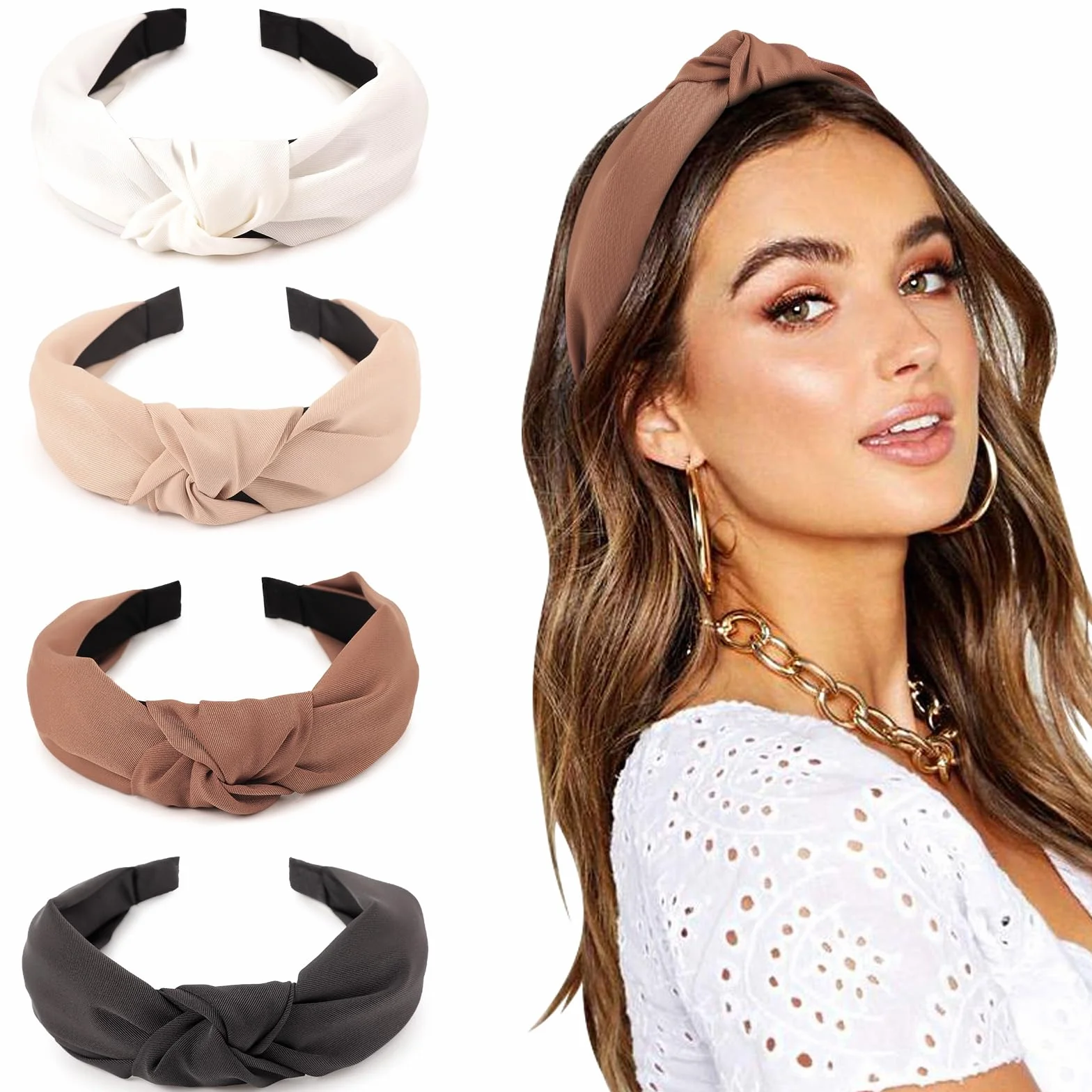 DRESHOW 4 Pezzi Fasce per Donna e Ragazze Annodato Plastica Fasce per Capelli Moda Boho Larghe Accessori per Capelli Antiscivolo
