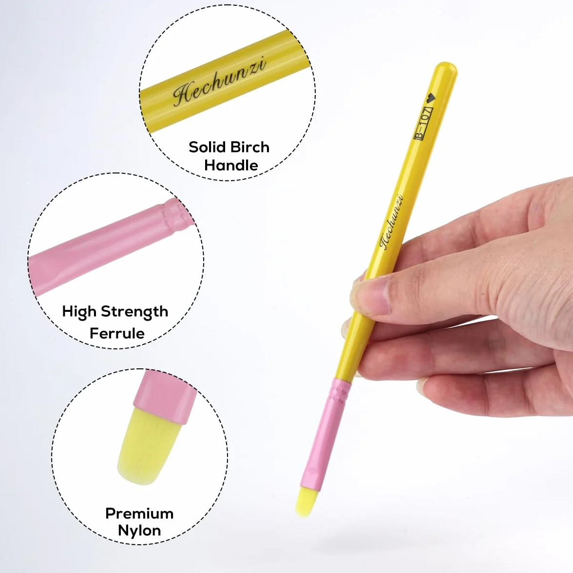 Pennelli per Unghie, Hechunzi 7 Pezzi Pennello per Gel Estensione Unghie Nail Art UV Gel Pittura Strumento per Decorazioni Unghie Painting Detailing Salone Casa Manicure DIY (Giallo)