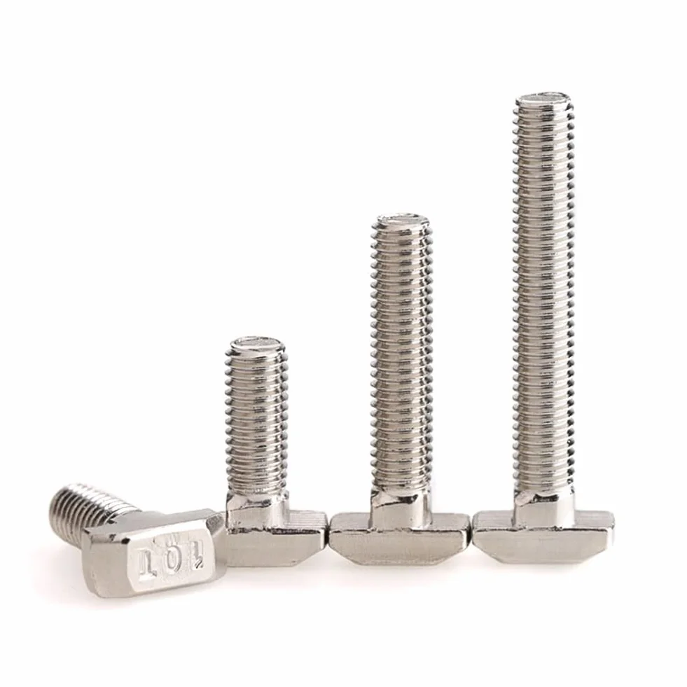 Bulloni a T M8x40mm Acciaio al Carbonio Nichelato per Profili in Alluminio Standard Europei