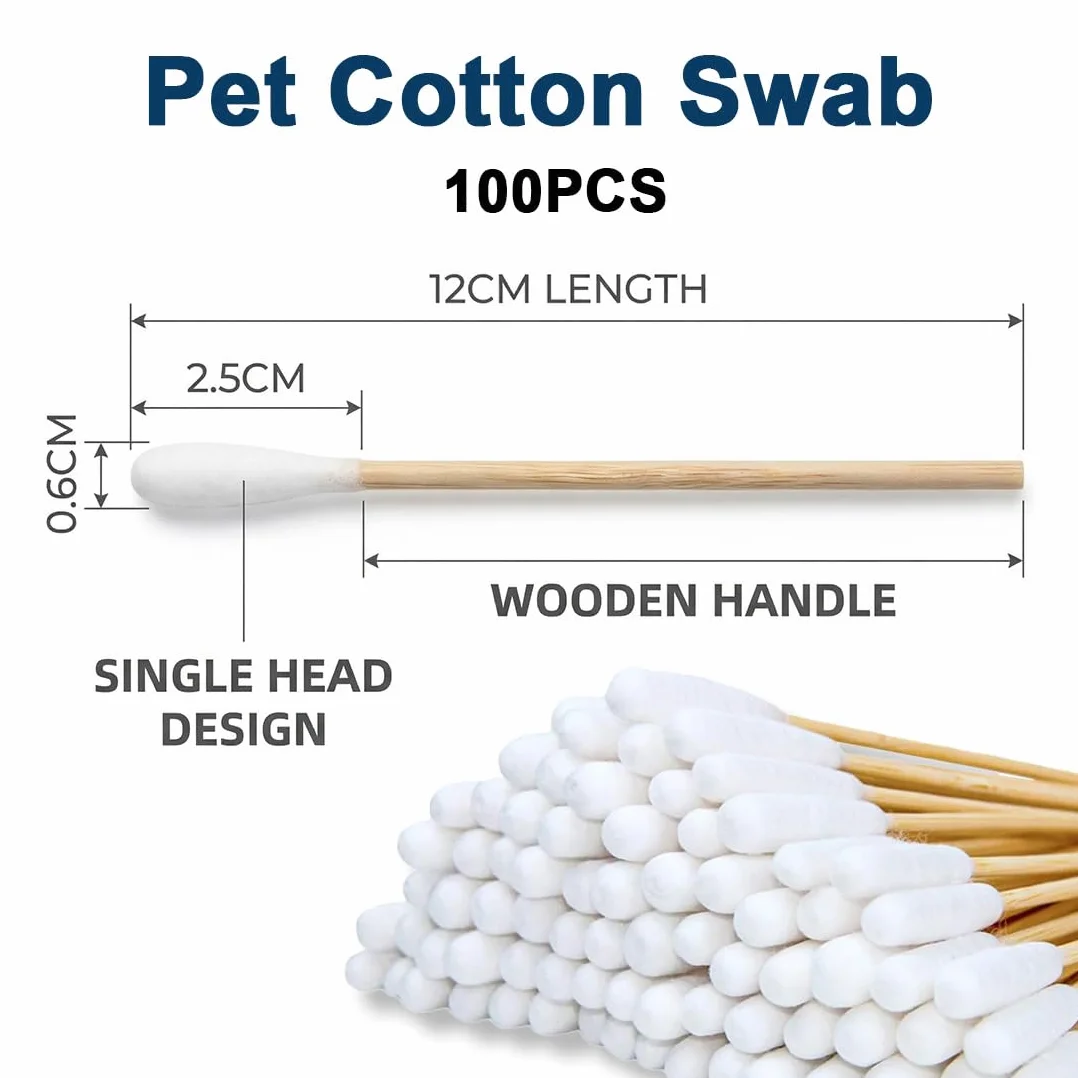 100 Pezzi Cotton Fioc per Cani, Bastoncini per Pulizia Orecchie Lunghi, Tamponi di Cotone con Punta Larga per Animali Domestici Cani e Gatti (12cm)