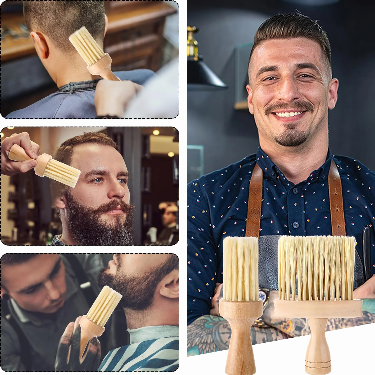 Spazzola professionale per spolverare il collo del barbiere, 2 pezzi, spazzola professionale per tagliare i capelli da barbiere, per spolverare i capelli intorno alla scollatura e alle orecchie dopo