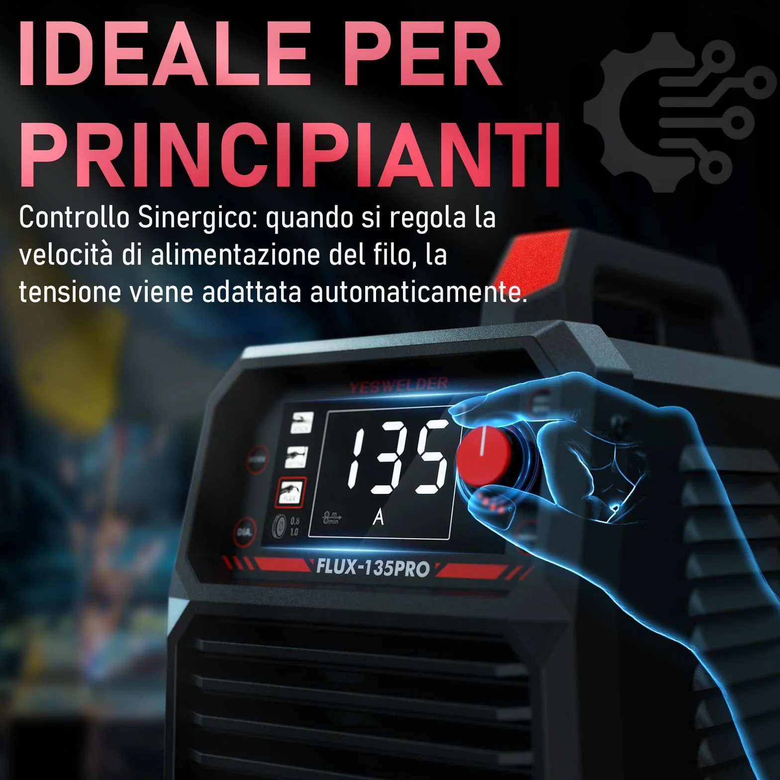 YESWELDER 135Amp Saldatrice MIG Senza Gas 230V 3-in-1 Saldatore LED con 2 Confezioni Filo