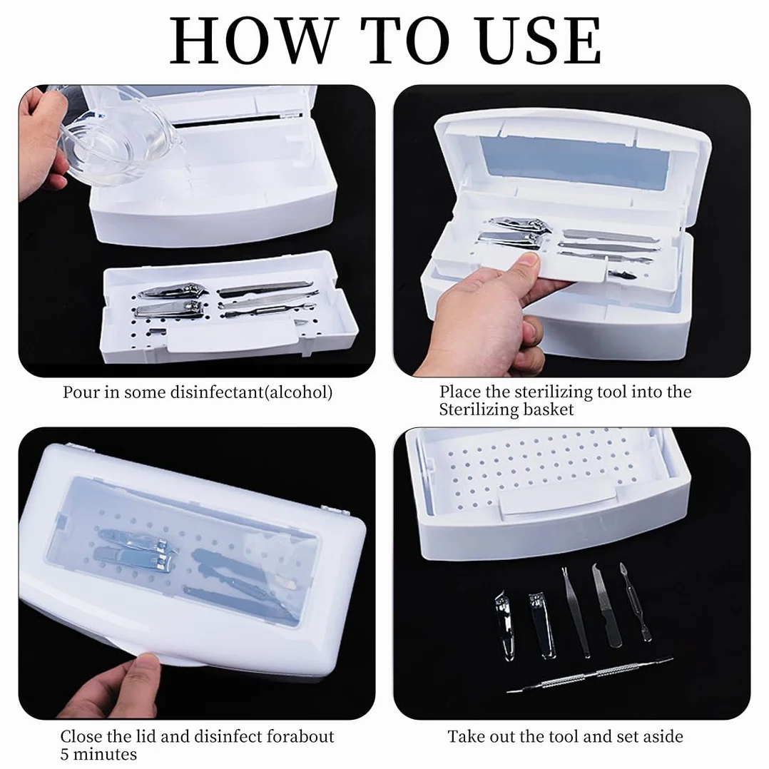 WeddHuis Vaschetta Sterilizzazione Strumenti a Freddo per Manicure Pedicure e Saloni di Bellezza con Vassoio Sollevabile per Attrezzi e Strumenti per Unghie