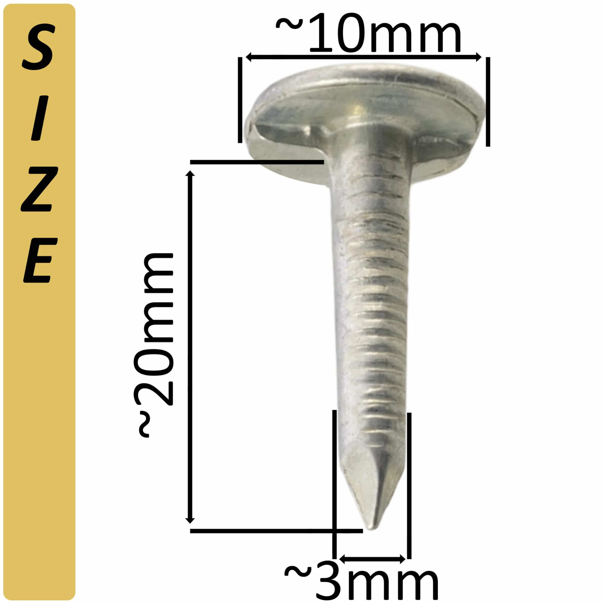 AERZETIX Set 300 Chiodi testa piatta larga Ø3x20mm acciaio argento per tegole bituminose carpenteria tetti
